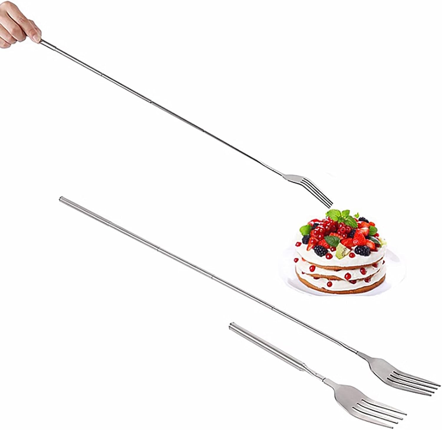 Stainless Steel Dinner Fork, Food-Grade BBQ Forks Silverware, Telescopic Extendable Dinner Forks Salad Forks Dessert Forks Long Handle Fork