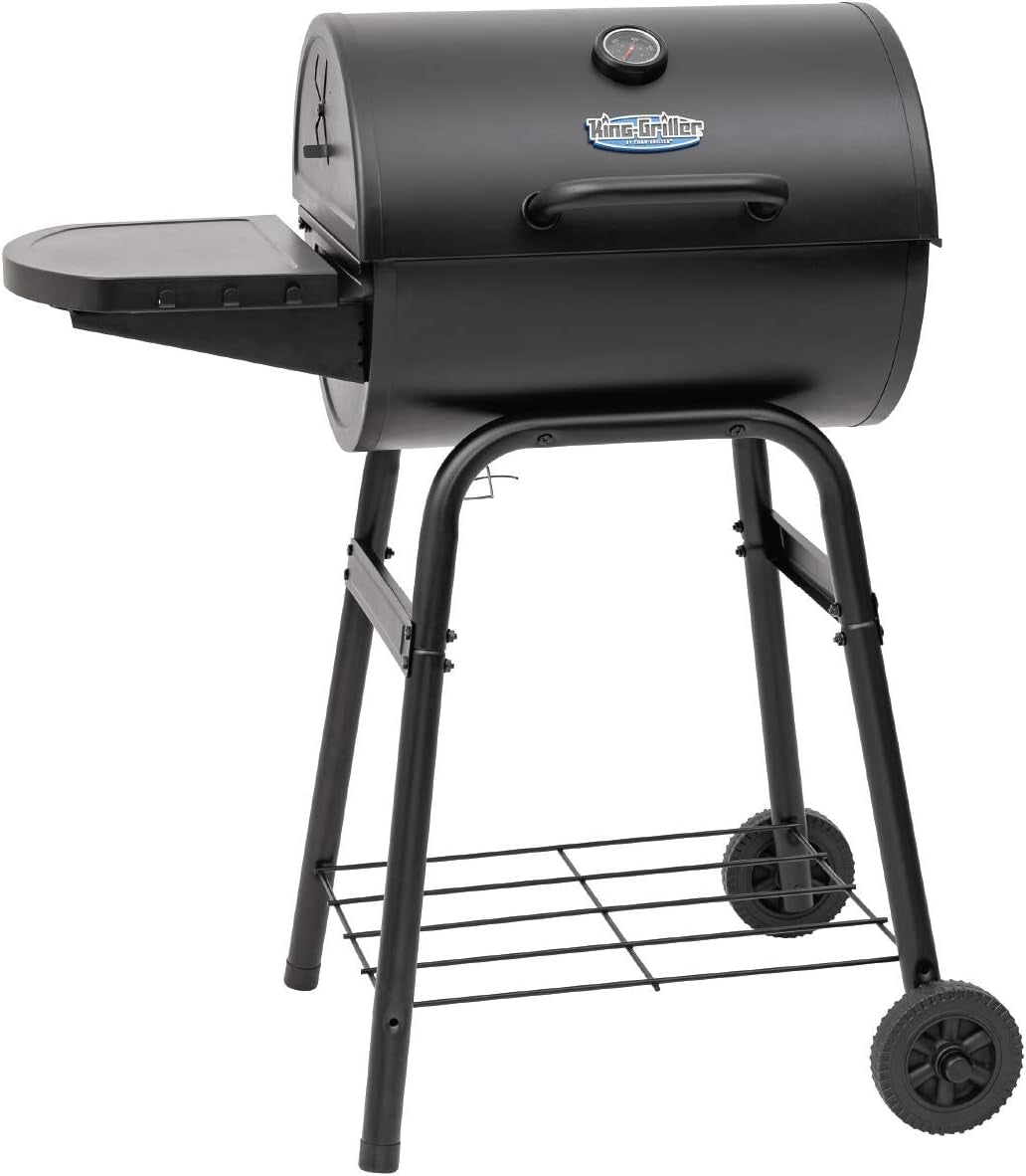 Char-Griller® King-Griller Gambler Charcoal Grill and Smoker with Damper Smoke Control, Cast Iron Grates, and Side Shelf, 315 Cooking Square Inches in Black, Model E1416