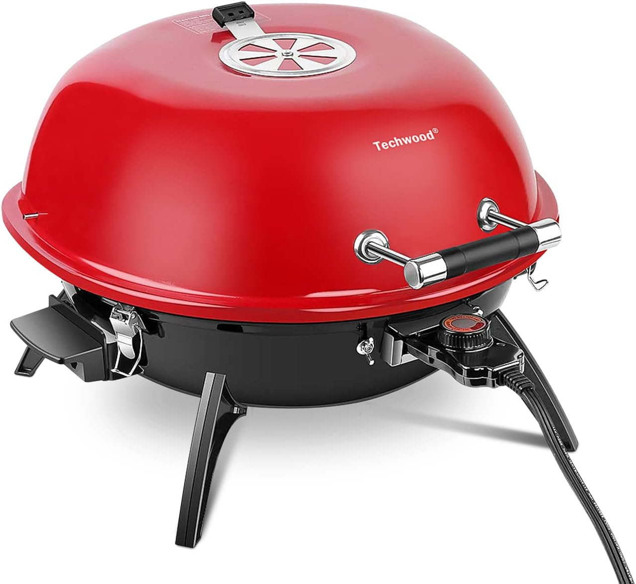 Electric BBQ Grill, Techwood 15-Serving Indoor/Outdoor Electric Grill for Indoor & Outdoor Use, Double Layer Design, Portable Removable Grill, 1600W (Tabletop Grill, Red)