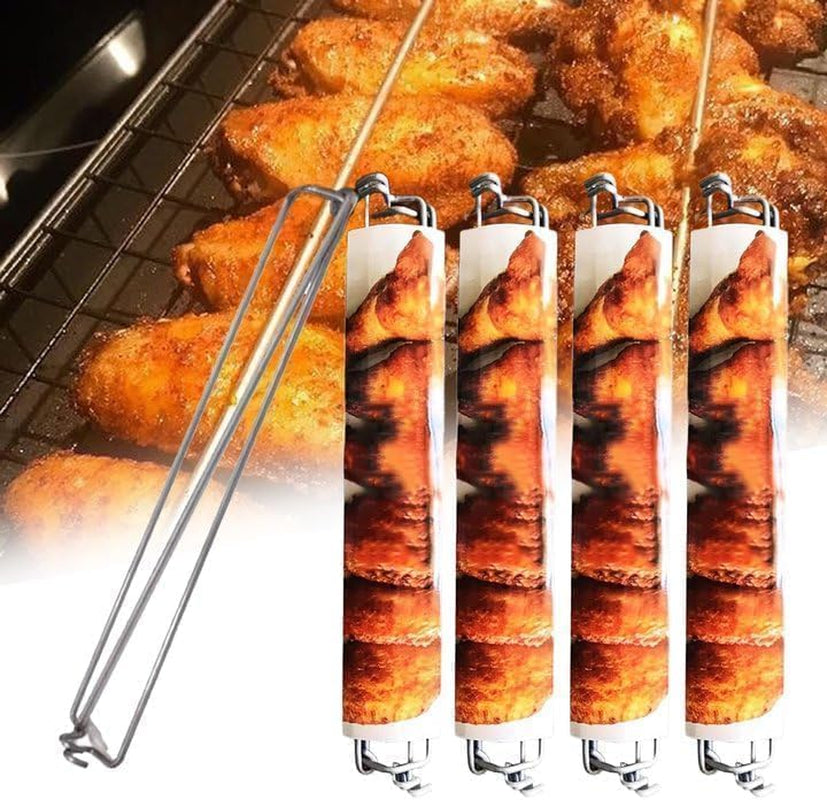 4Pcs Chicken Wing BBQ Fork, Metal BBQ Grilling Utensils, Chicken Wing Grilling Rails, BBQ Grilling Fork Sticks Skewer BBQ Grill Set Outdoor Picnic Camping Barbecue Skewers