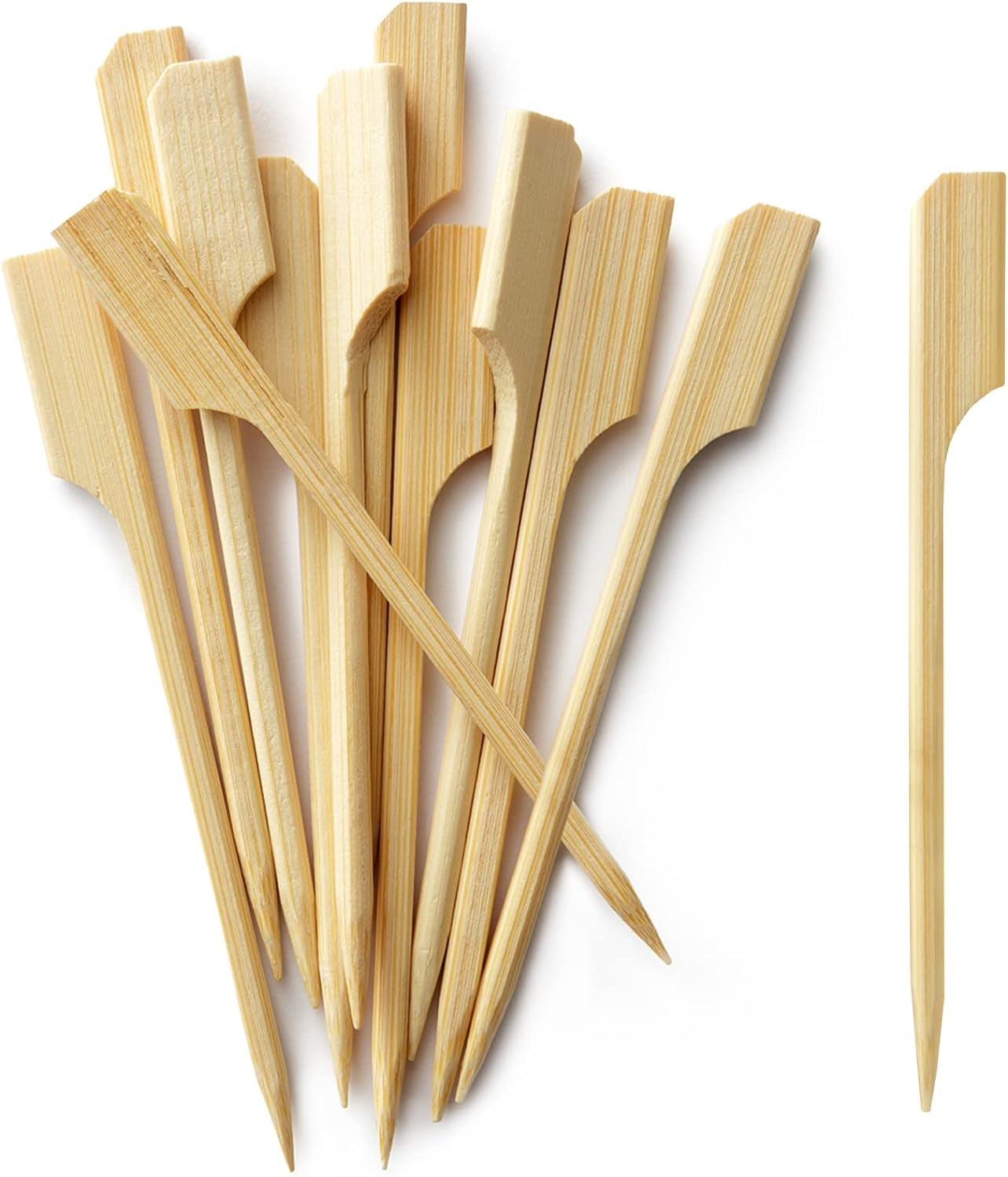 BLUE TOP 300Pcs Bamboo Paddle Picks, 3.5 Inch Sturdy Flat Skewers Food Appetizer Toothpicks for for Fruit, Grilling, Drink, BBQ, Barbecue, Yakitori Chicken, Fondue, Roasting,Cocktail, Marshmallow