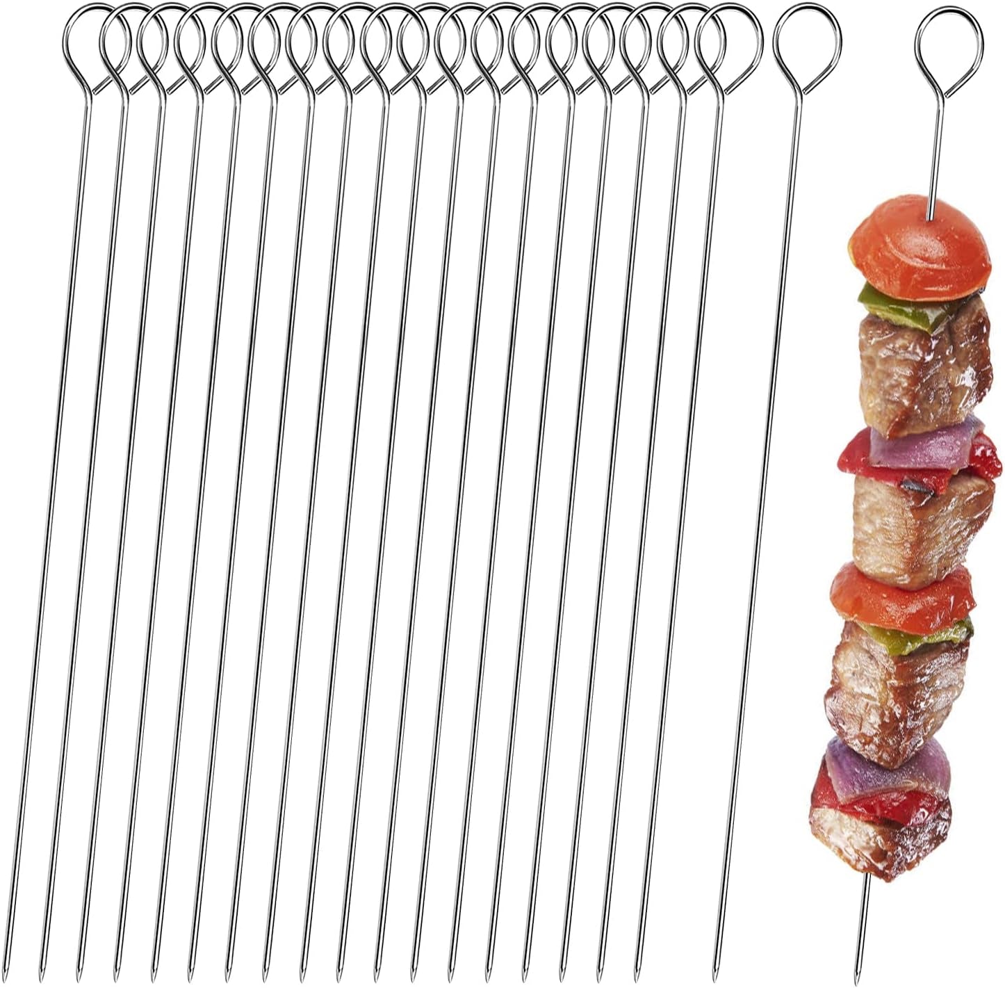 20Pcs Kebab Skewers, 30Cm Metal Barbeque Skewers Stainless Steel Reusable BBQ Grilling Kabob Skewer for Oven Grill Kabob Rotisserie Meat Vegetables