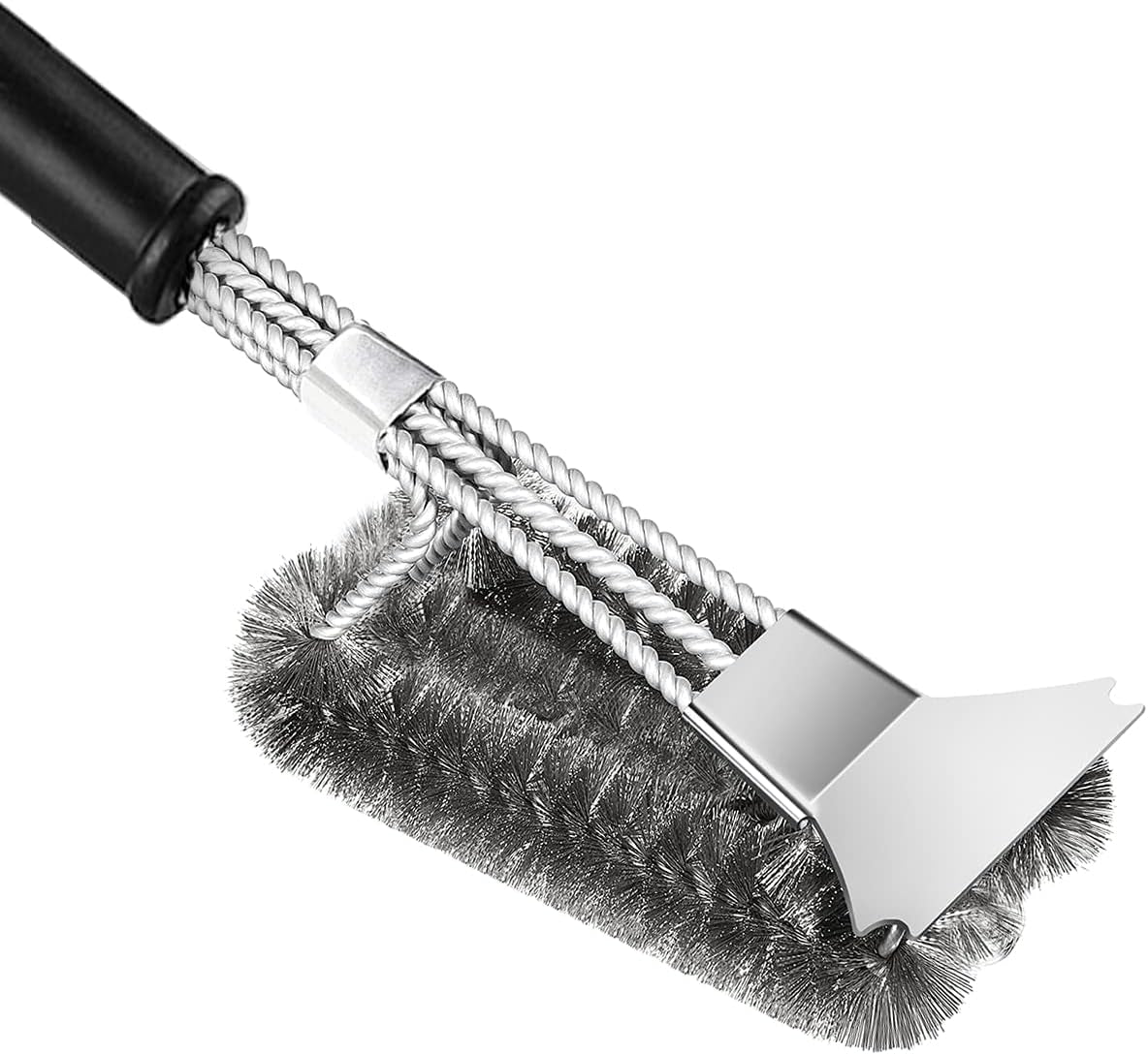 BBQ Grill Brush, BBQ Cleaning Brush with Stainless Steel Scraper, 17 Inch BBQ Accessories, Easily Clean Stains for Most Stainless Steel, Ceramic, Infrared, Iron & Porcelain Grill Grates