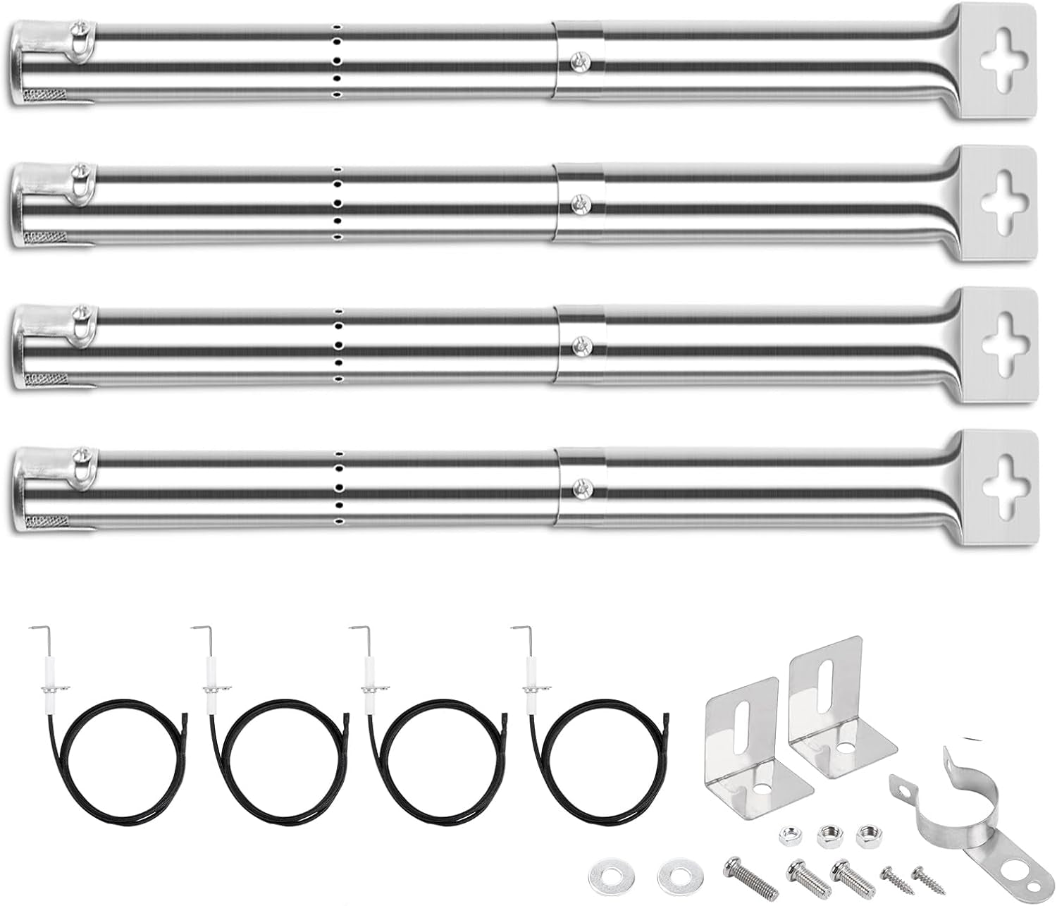 GFTIME 12 to 17.5" Universal Adjustable Stainless Steel Burner Pipe Replacement for Perfect Flame, Master Forge, Uniflame, Coleman, Costco, Lowes, and Other Model Grills, 4 Pack