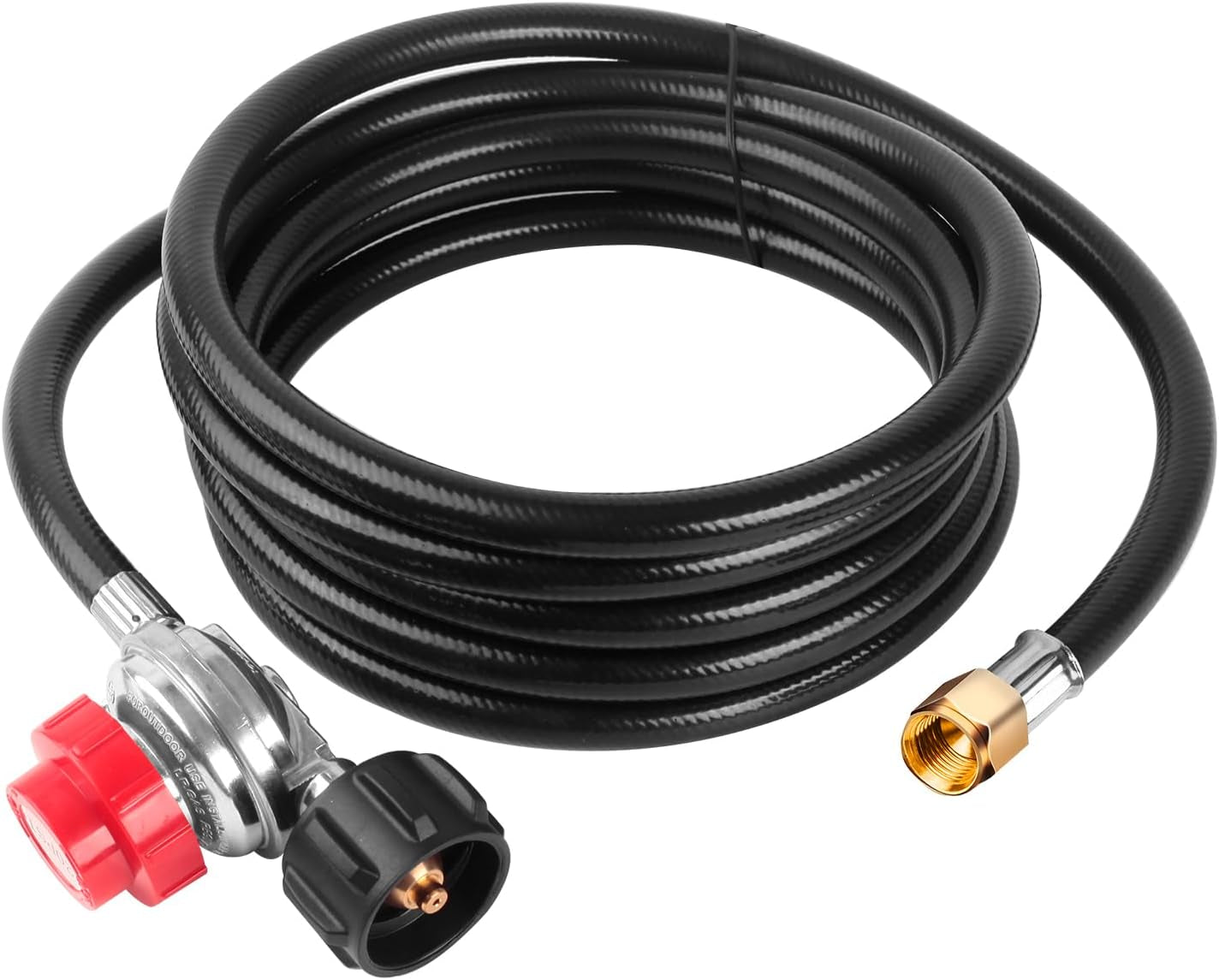 Onlyflame 12FT High Pressure 0-20 PSI Adjustable Propane Regulator and Hose - Grill Connector with Hose for Tabletop Grill, Fire Pit, Turkey Fryer and More