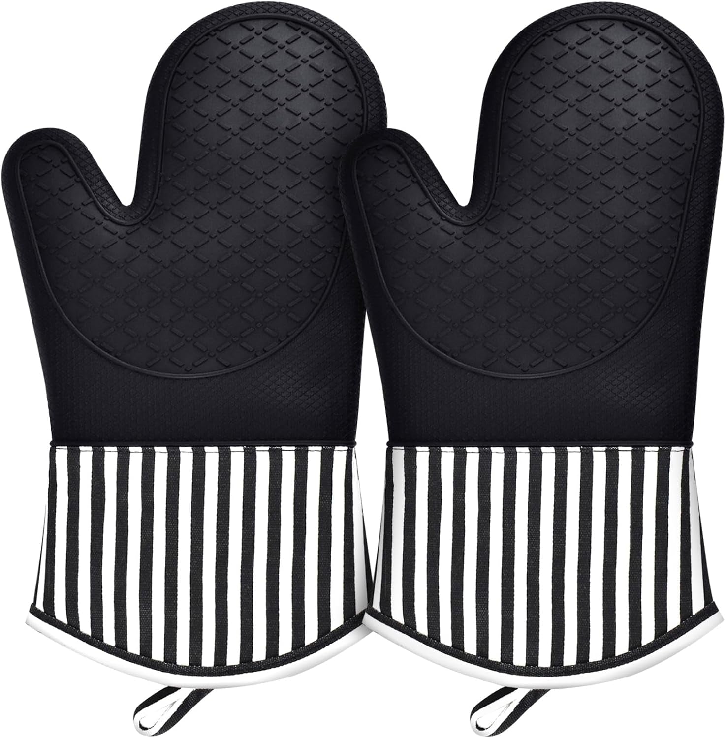 KATUMO Silicone Oven Mitts, Professional 466℉ Heat Resistant Cooking Gloves Non Slip with Soft Cotton Lining Kitchen Mittens Baking Glove Potholder for Cooking, Baking, BBQ, 1 Pair