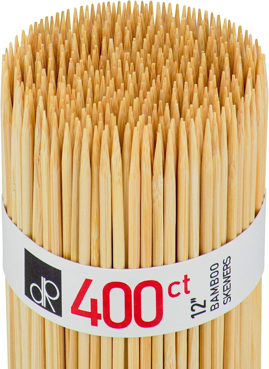 Decorrack 12" Natural Bamboo Skewers Sticks, 400 Wood Skewers for BBQ, Grilling, Kabob, Appetizers, Fruits, Smores, Cocktail, Brunch, Fondue Sticks, Barbeque, DIY Crafting, 12 Inch (400 Pack)