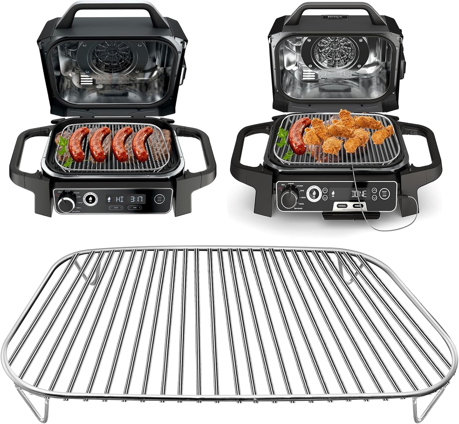 Stainless Steel Rack Set for Ninja Woodfire Outdoor Grill and Smoker with Waterproof Cooking Guide Accessory OG751 OG701 7 in 1 Wood Fire Electric Air Fryer Accessories, Dishwasher Safe