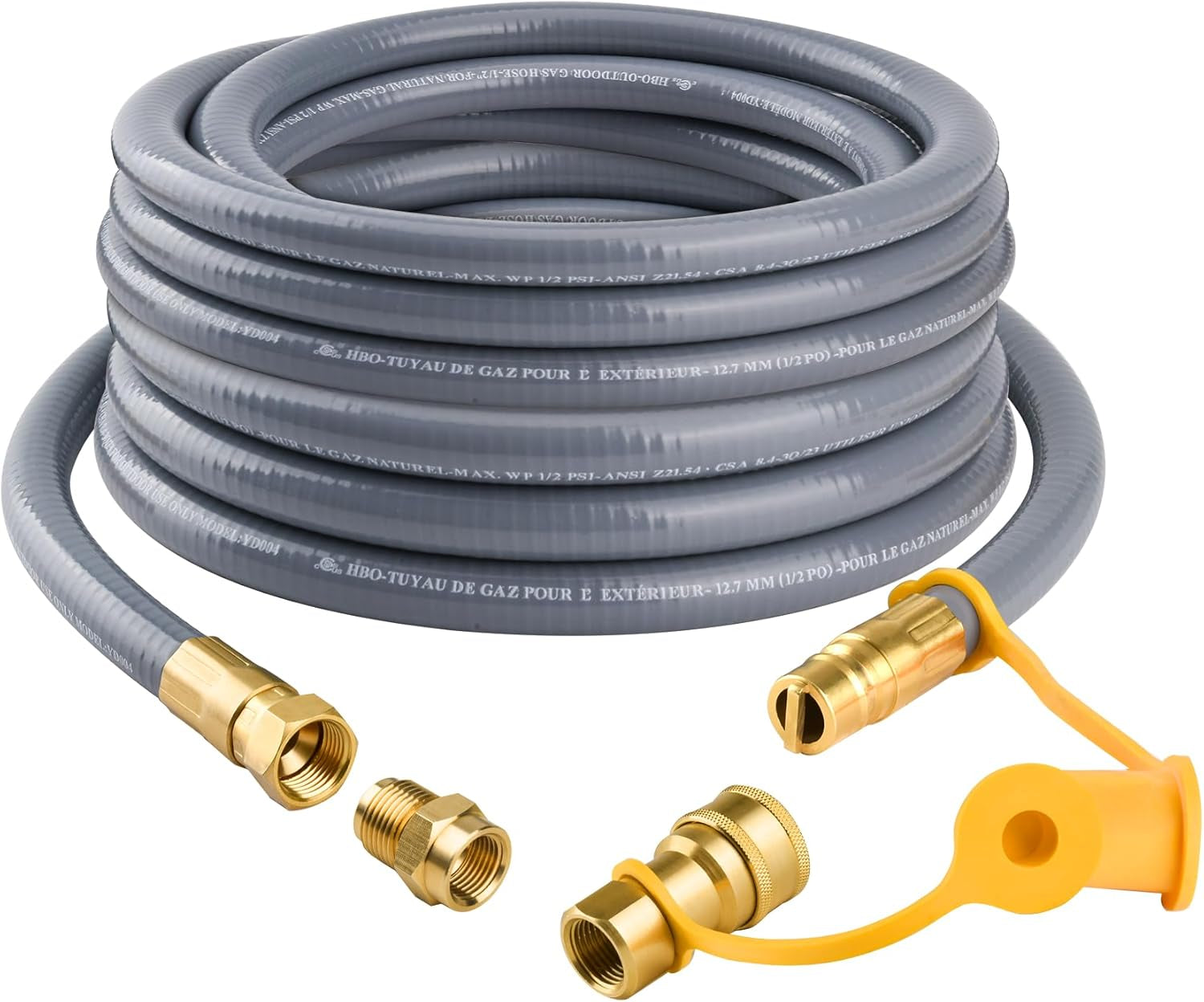 Onlyflame 24FT 1/2 Inch ID Natural Gas Grill Hose with Quick Connect Fittings for Low Pressure Appliance, BBQ Grill, Fire Pit, Patio Heater, Pizza Oven, Smoker and More