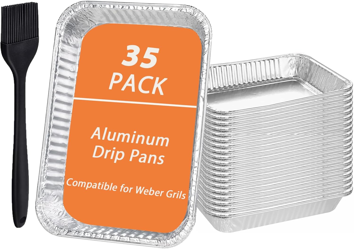 35 Pack Drip Pan Liners 6415 for Weber Spirit Series, Q Series Grills,Genesis II LX 200 and 300 Series, a Silicone Brush, Aluminum Disposable Grease Drip Cup Liners, BBQ Griddle Accessories for Weber