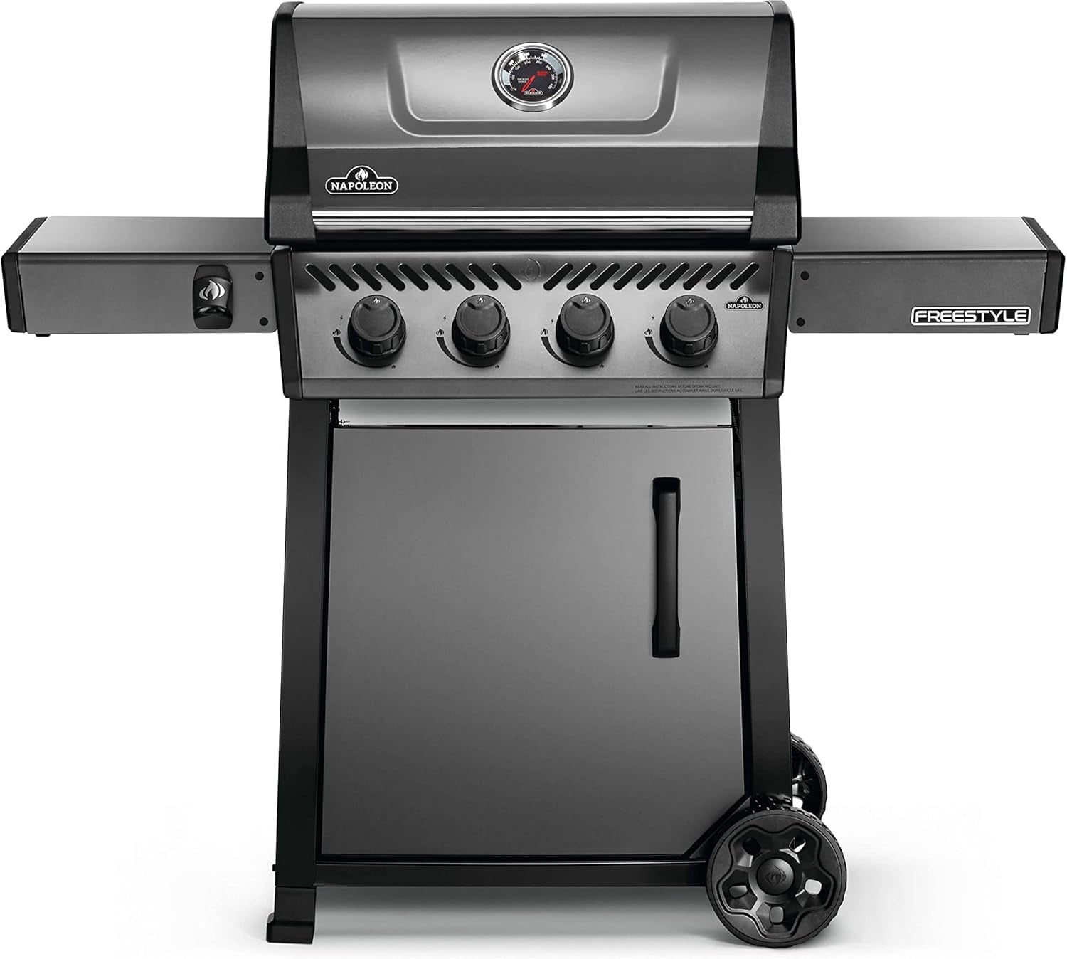 Napoleon Freestyle 425 Propane Gas BBQ Grill - F425DPGT - Barbecue Gas Cart, with 4 Burners, Folding Side Shelves, Instant Failsafe Ignition, Porcelain Coated Cast Iron Cooking Grids