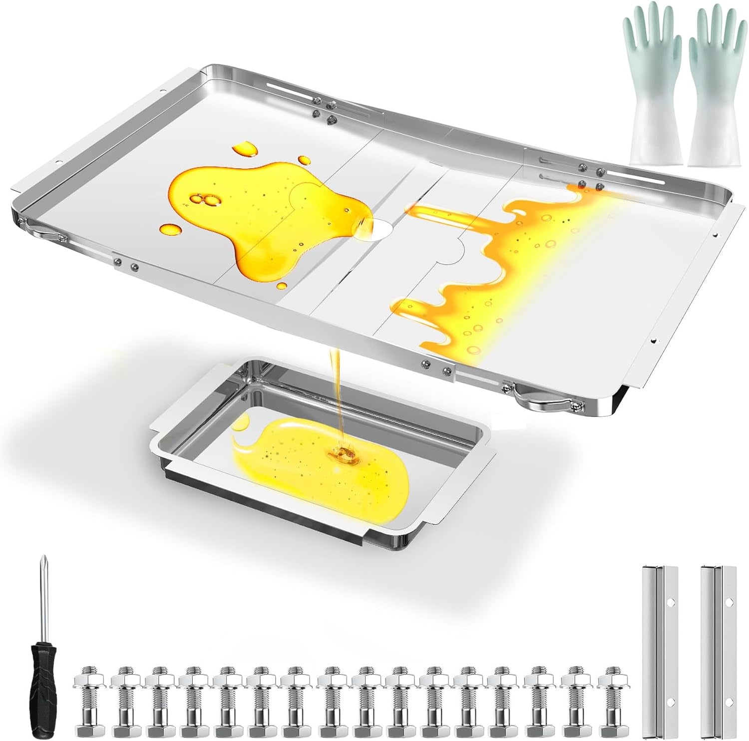 Grill Grease Tray Replacement for Dyna Glo with Catch Pan, Universal Adjustable 25"-34" Grill Drip Pan Replacement for 4/5/6 Burner Gas Grill Nexgrill Charbroil Kenmore Expert Grill BHG Grease Tray