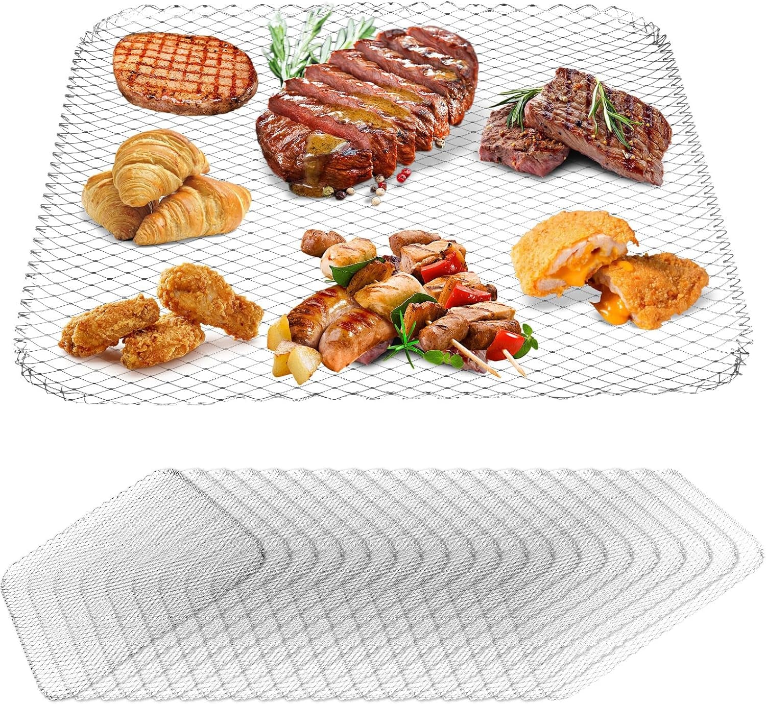 20 Pcs BBQ Grill Mesh Mat, 16 X 12 Inch Disposable Grill Topper Cooking Grid Grates Pad, Non-Stick Broiler Net Pan for Outdoor Smoker Charcoal Barbecue Camping Picnic