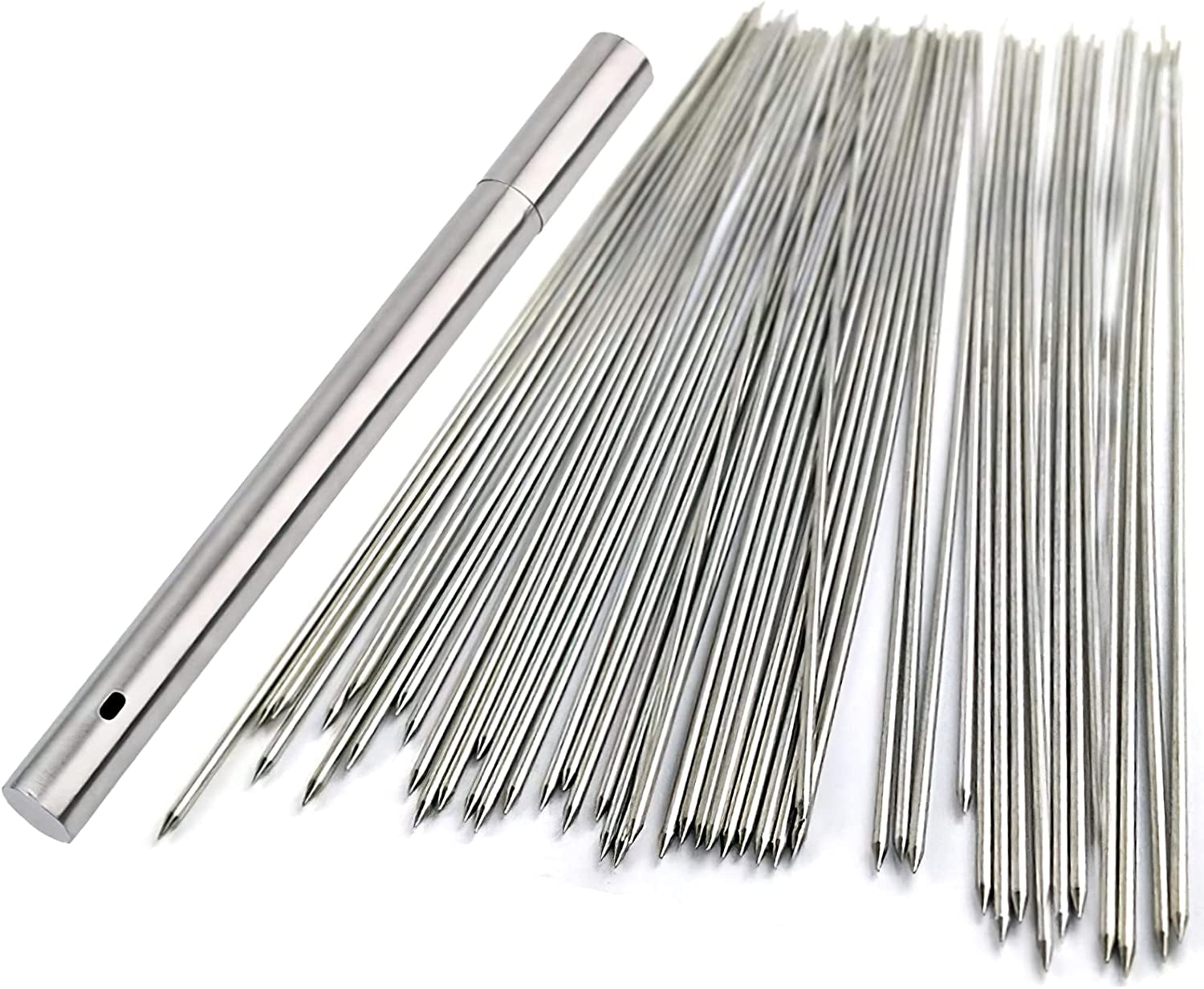 Barbecue Skewers, 100 PCS Stainless Steel Barbecue Skewer BBQ Needle Sticks with Holder for Outings Cooking Tools