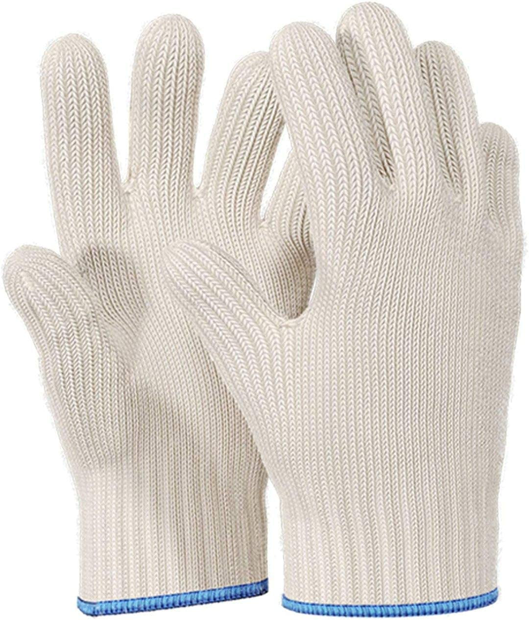 Heat Resistant Gloves Oven Gloves Heat Resistant with Fingers Oven Mitts Kitchen Pot Holders Cotton Gloves Kitchen Gloves Double Oven Gloves with Fingers White 1 Pair