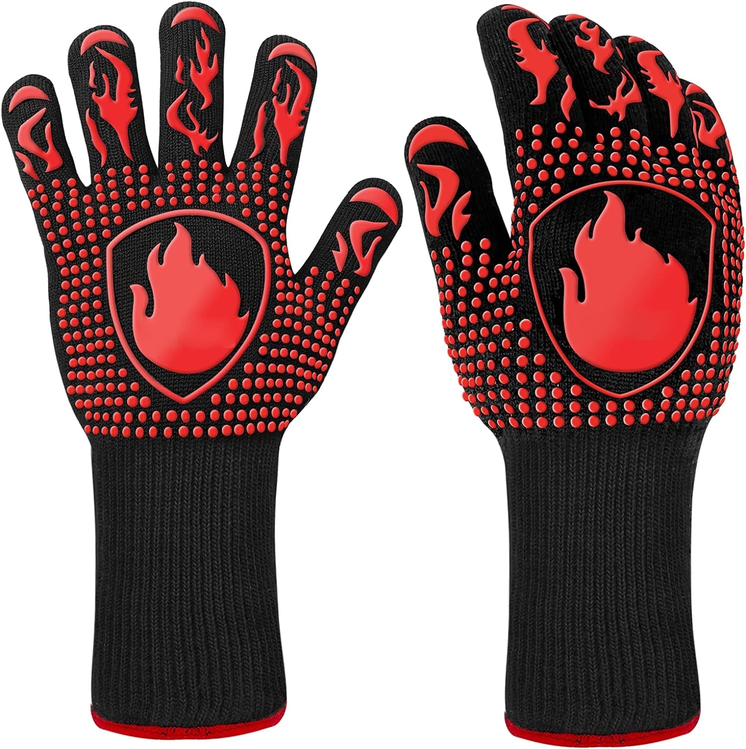 BBQ Gloves, Heat Resistant Oven Mitts Grilling Gloves - 1472℉ Extreme Heat Resistant, Oven Gloves Silicone - Cooking Gloves for Grilling, BBQ, Baking, Welding (A Pair)