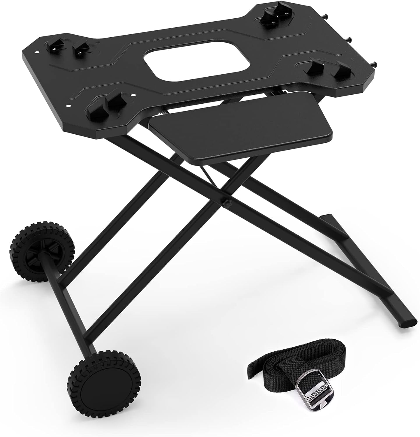 Stanbroil Portable Cart for Weber Q-Series BBQ Grills, Upgraded Outdoor Grill Stand with Hooks and Folding Shelf, Comes in One Piece, Stable and Heavy Duty Black