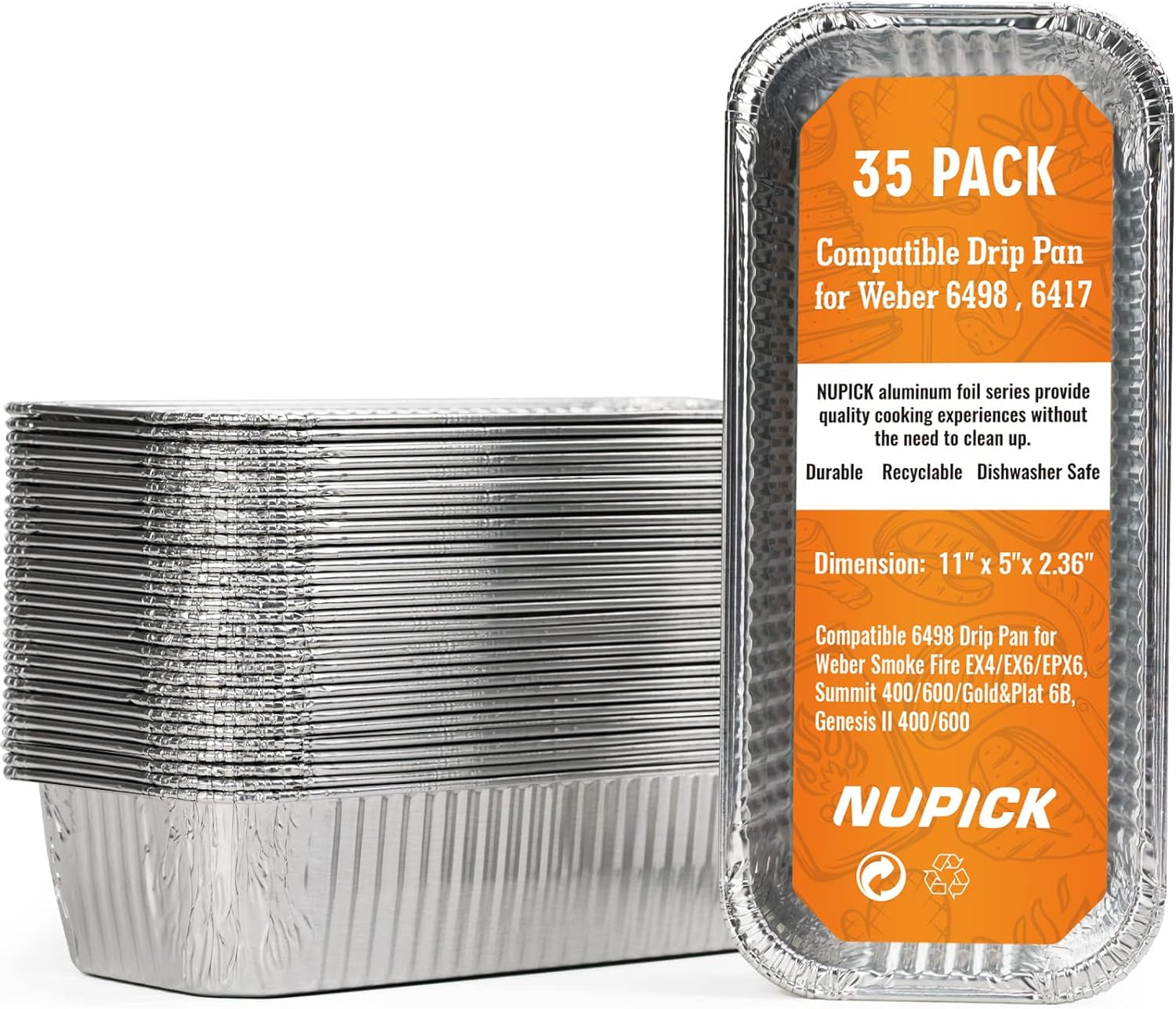 NUPICK 35 Pack Drip Pan Compatible for Weber Smokefire EX4 / EX6 / EPX6, Genesis II 400/600, Summit 400/600 Series Grills, Fit for Weber 36” & 28” Griddle, 11.4" X 2.9" X 4.75"