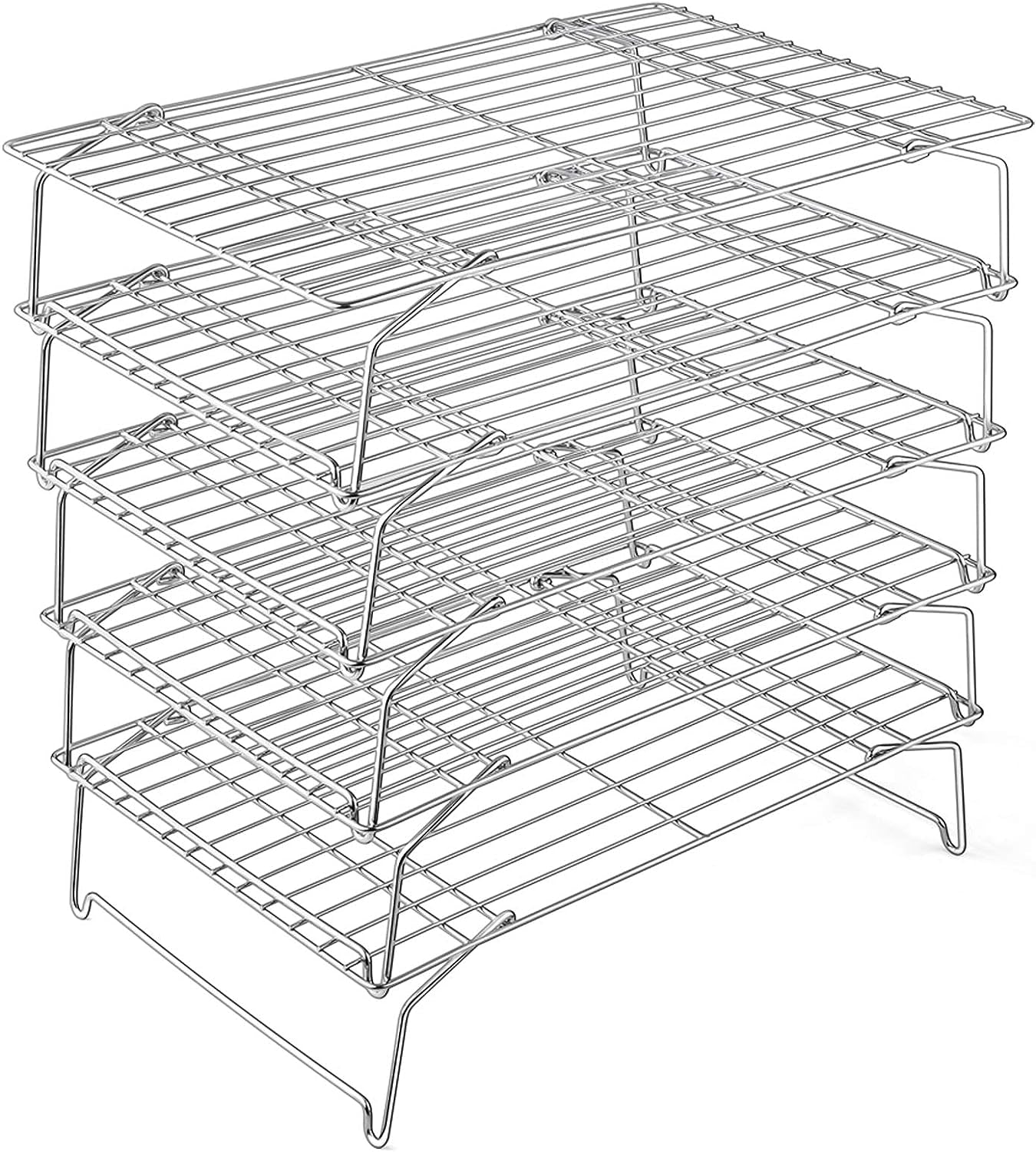 Cooling Rack, P&P CHEF 5-Tier Stainless Steel Stackable Baking Cooking Racks for Cooling Roasting Grilling, Collapsible & Heavy Duty, Oven & Dishwasher Safe - 15’’X10’’