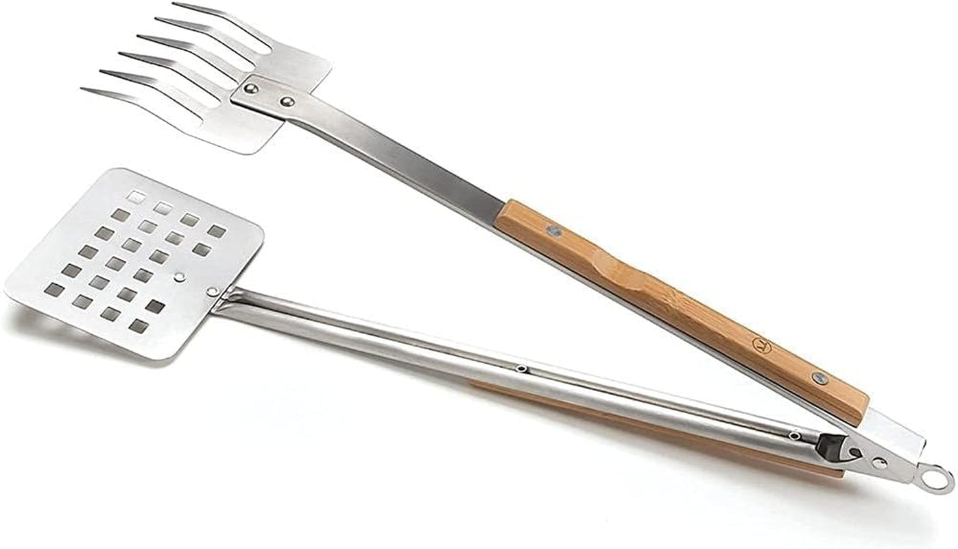 Outset QV57 Verde Multipurpose Stainless-Steel Claw-Style Barbecue Tongs with Bamboo Handles