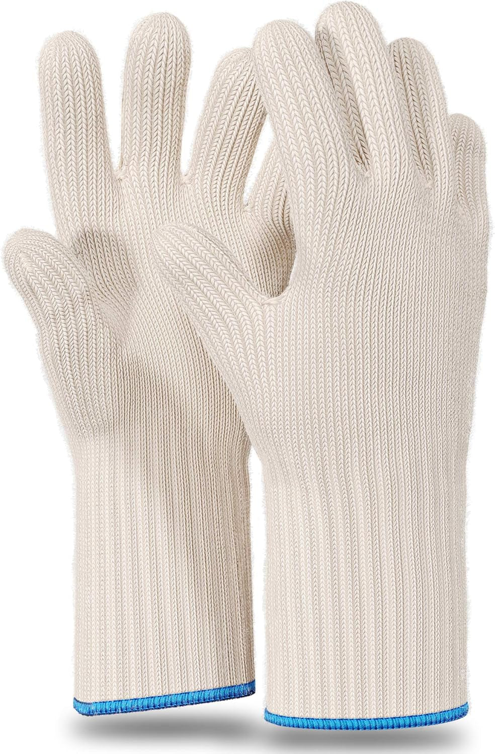 Long Sleeve Heat Resistant Gloves Oven Gloves Heat Resistant with Fingers Oven Mitts Kitchen Pot Holders Cotton Gloves Long Kitchen Gloves Double Oven Mitt Set Oven Gloves with Fingers White