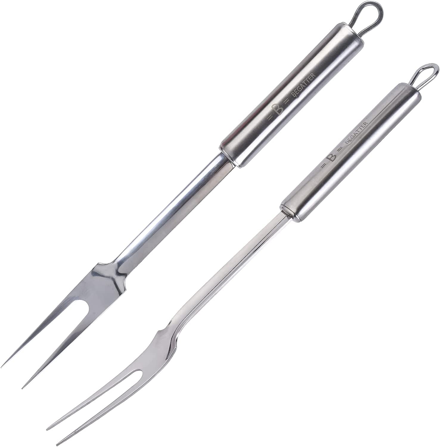 Begatter Meat Forks, Two Prong Large Forks for Cooking Kitchen Carving Serving BBQ Grilling, Stainless Steel, 13.3 Inch Long, 2 PCS