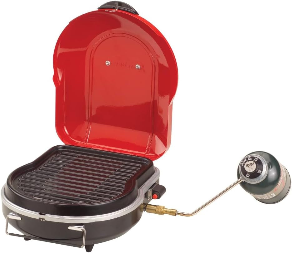 Coleman Fold N Go Propane Grill, Portable & Lightweight Grill with Push-Button Starter, Adjustable Burner, Built-In Handle, & 6,000 Btus of Power for Camping, Tailgating, Grilling