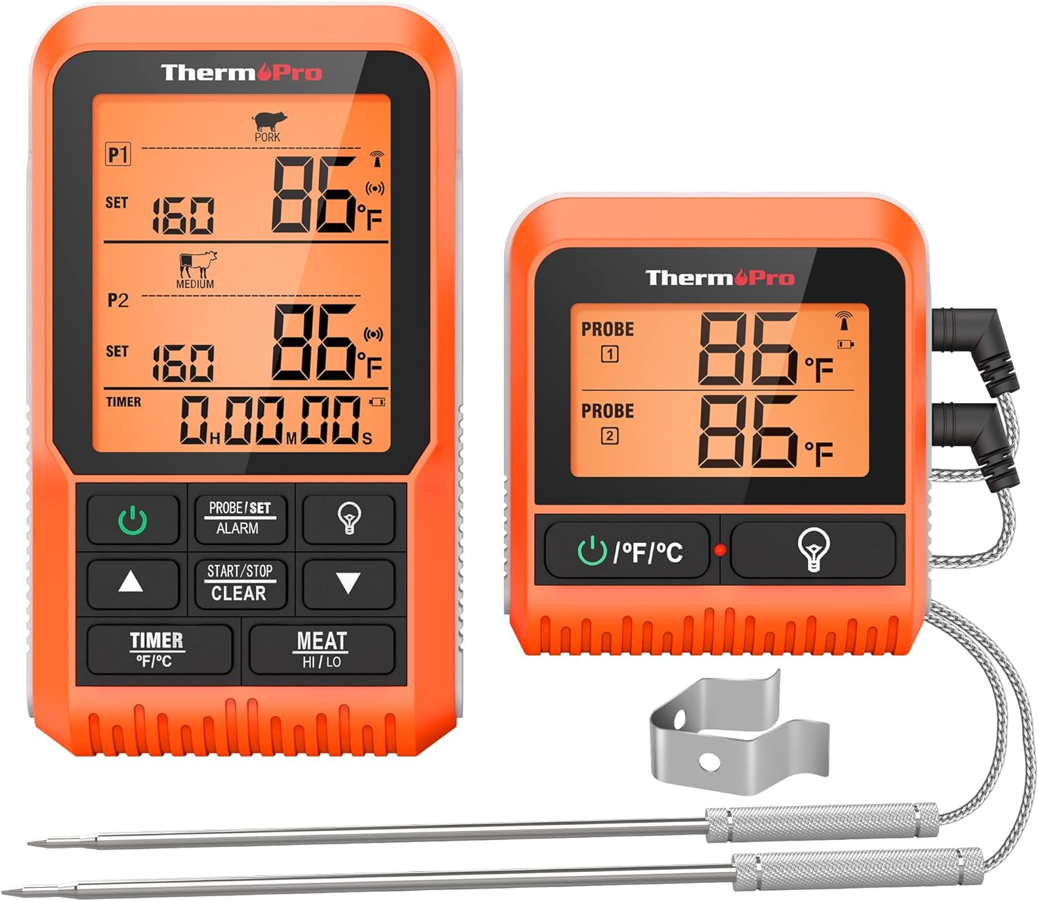 Thermopro TP826 500FT Wireless Meat Thermometer, Dual Meat Probe Cooking Thermometer with Hi/Low Alert & Kitchen Timer, IPX4 Food Grill Thermometer, BBQ Smoker Thermometer for Oven,Grilling Gifts