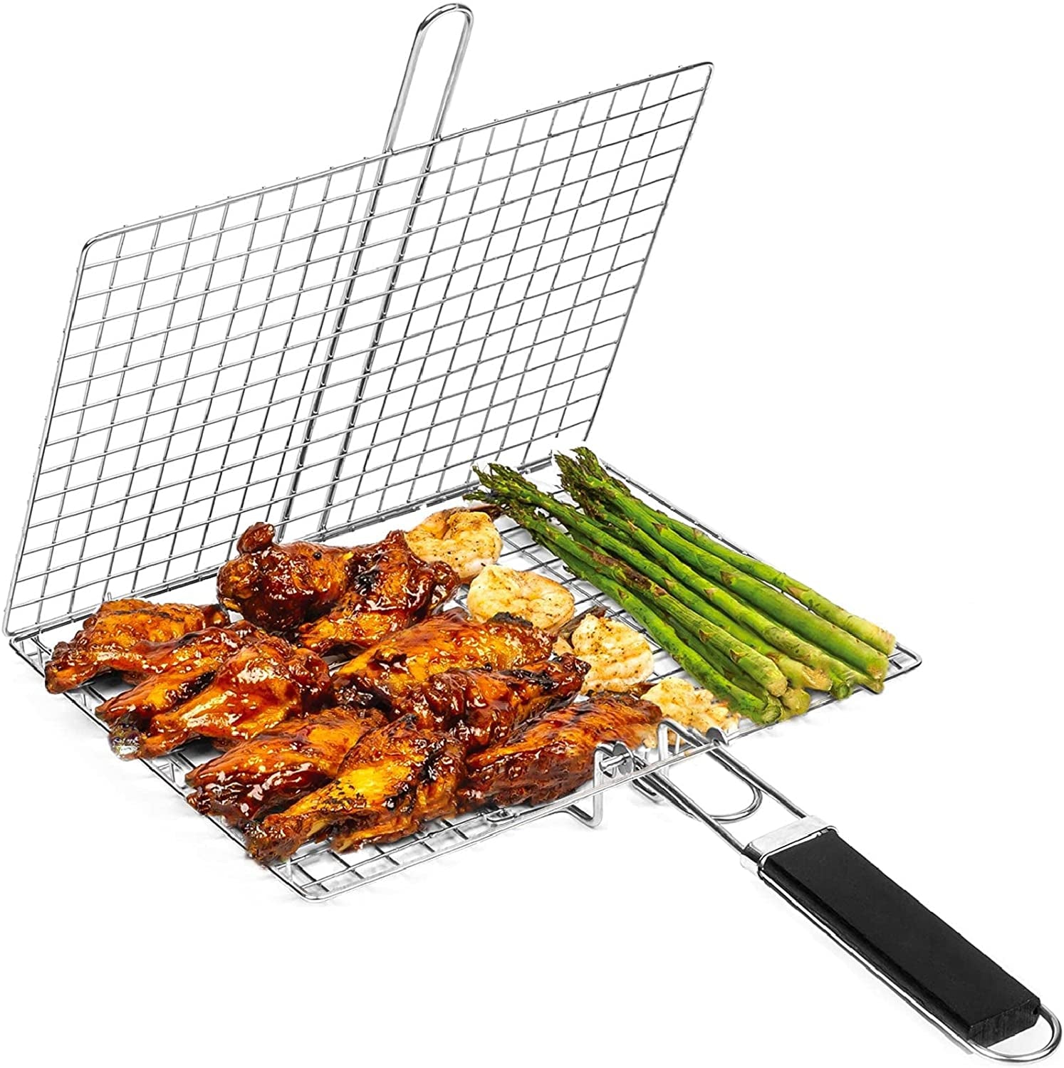 Fish Grill Basket, Svidza Portable Outdoor Non-Stick Grilling Basket for Fish, Vegetables, Shrimp and Steak. Thickened 304 Gardening Grill Netting Lasts Longer