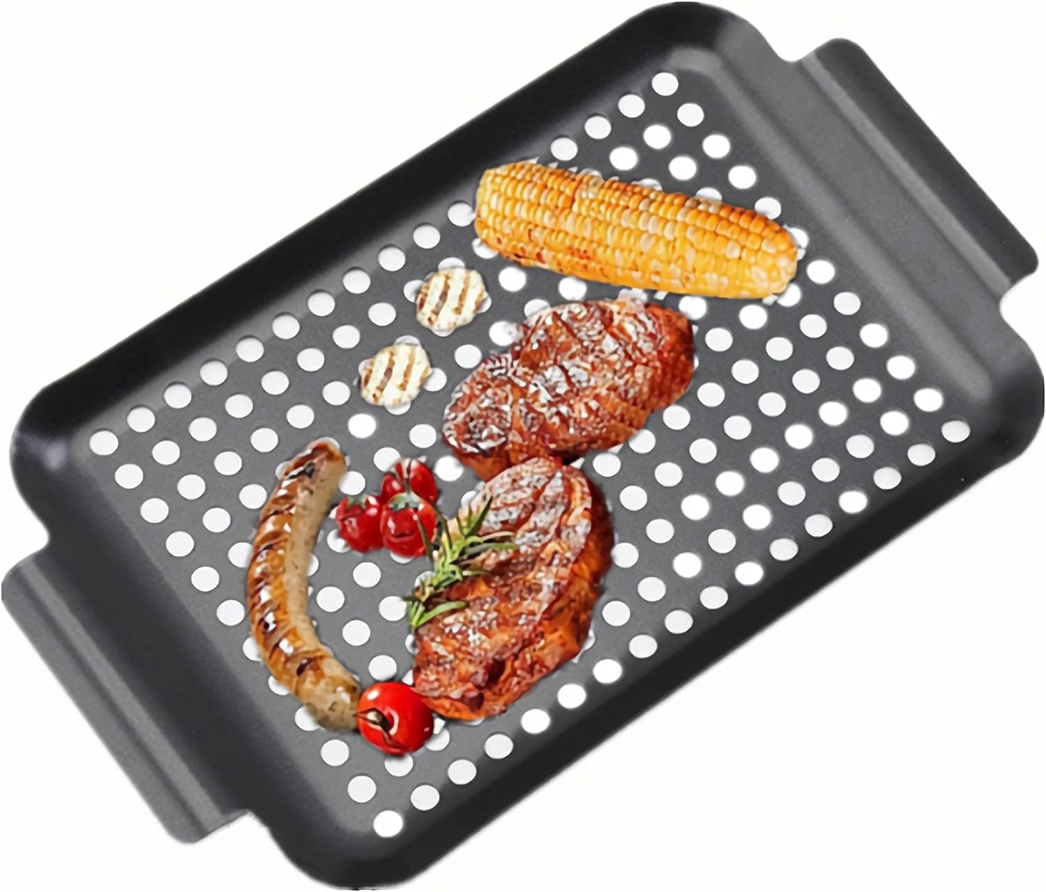 Non-Stick Barbecue Trays with Handle - Grill Topper Rectangular Grilling Plate - Indoor Outdoor Use for Meat, Vegetables & Seafood - Versatile Kitchen Cookware