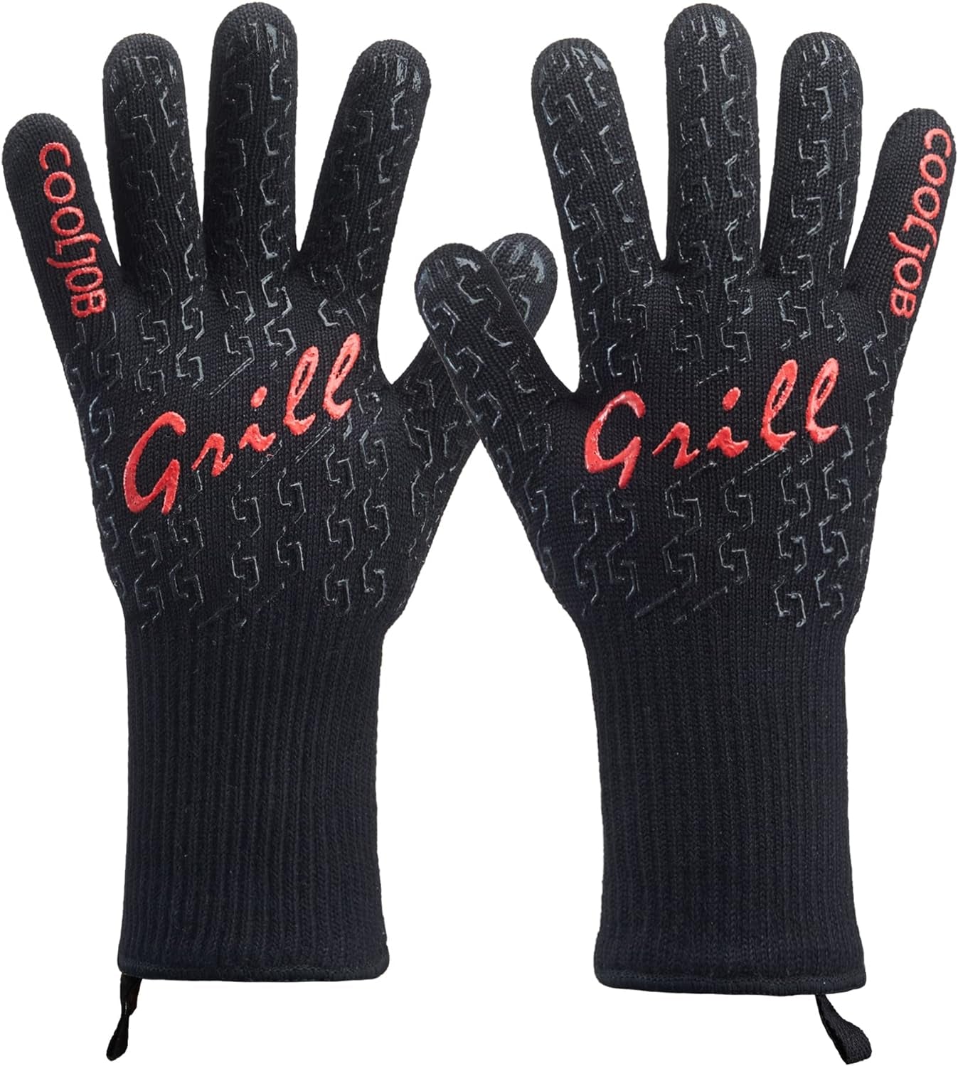 COOLJOB BBQ Gloves, Oven Mitt 1472 ℉/ 800 ℃ Extreme Heat Resistant, Non-Slip Silicone Dots, 33Cm/ 13Inch Extra Long Pot Holder for Barbecue, Grilling, Baking, Cooking, Kitchen, Home, One Size, 1 Pair