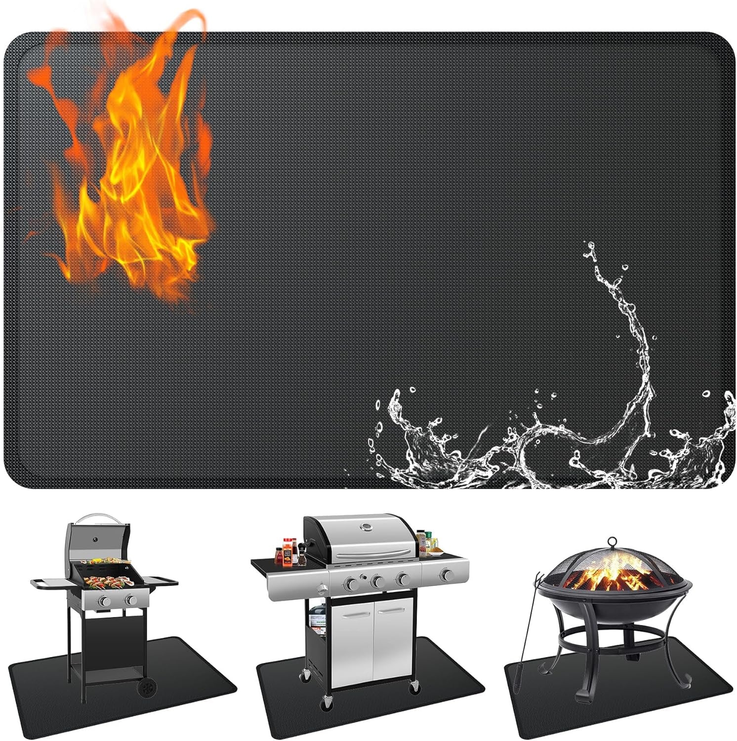 Aogled BBQ Mat for under BBQ Grill Mat for Outdoor Grill Deck Protector 48X30 Inches,Double-Sided Fireproof Grill BBQ Floor Mat for Deck,Patio,Fireplace Mat Fire Pit,Reusable Barbeque Grill Mat