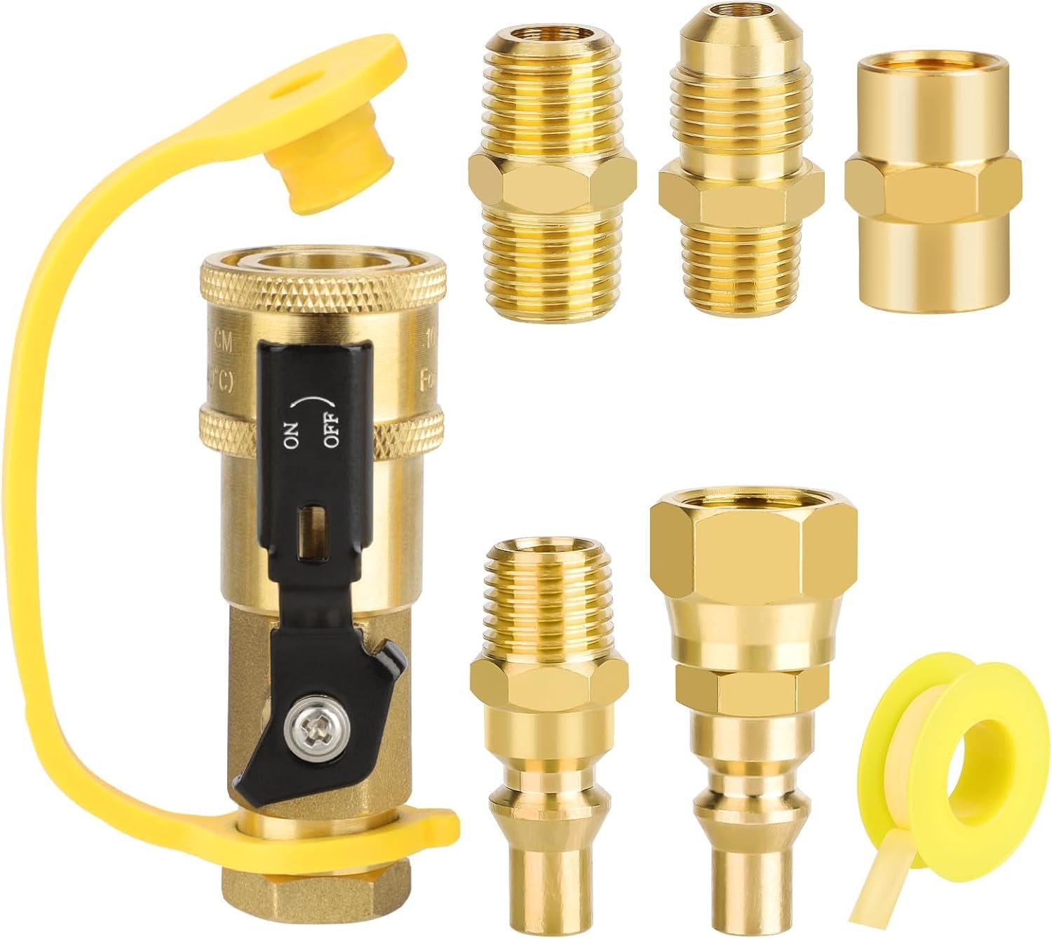 1/4" RV Quick Connect Adapter with 3/8" Male Flare, Propane Hose Convert Gas BBQ Grill Hex Air Hose Shutoff Valve & 1/4" Full Flow Plug, 1/4" Natural Gas Quick Connect Disconnect Kit for Camping BBQ