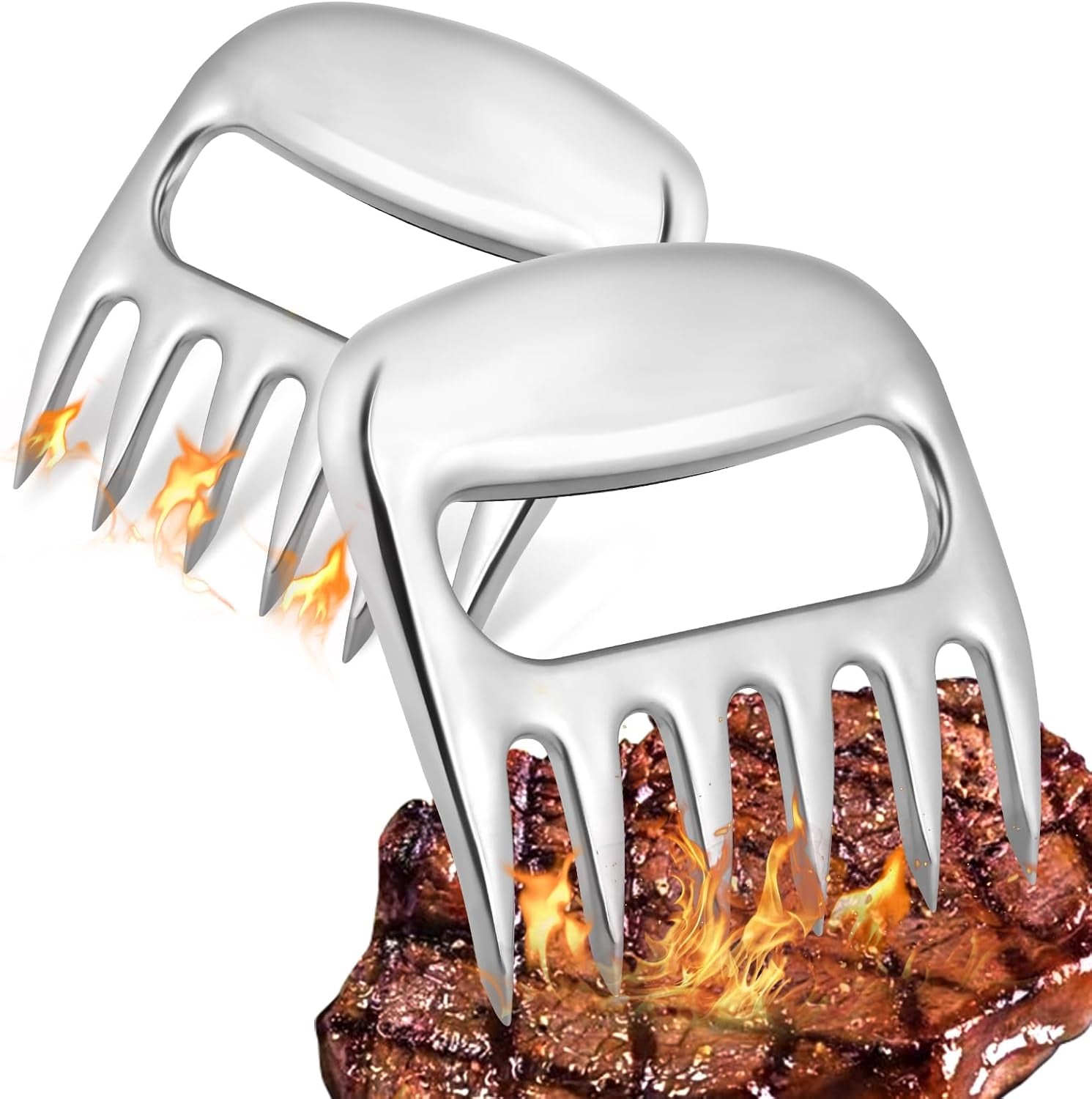 2Pcs BBQ Meat Claws, Stainless Steel Bear Claws Meat Shredder Claws, Pulled Pork Claws, Quickly and Easily Lift, Handle, Shred, and Cut Pork, Chicken, Beef & Turkey