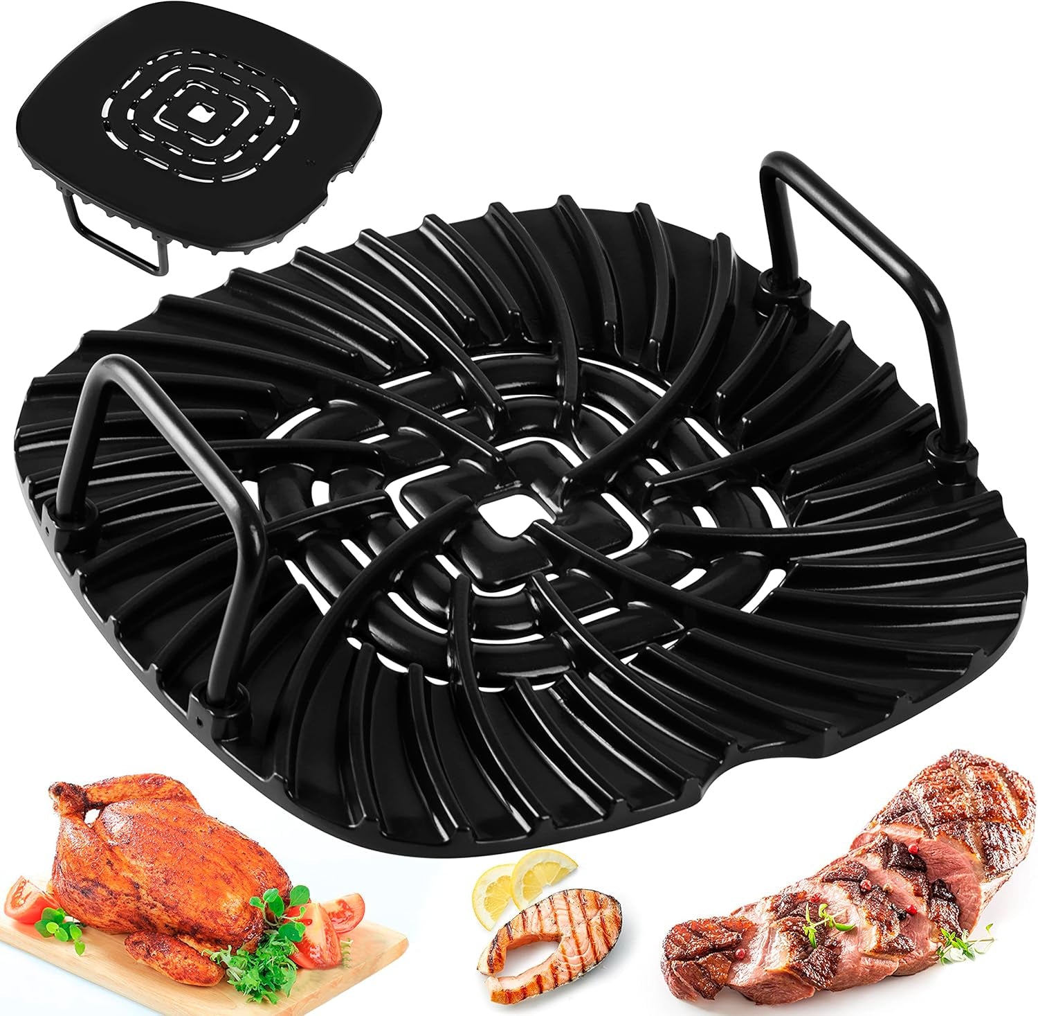 Ceramic Coated Cast Aluminum Grill Griddle Compatible with Ninja Foodi Indoor Grill AG300 and AG400 Series - Non Stick Griddle Grill Grates Replacement – Premium Ceramic Air Fryer Grill with Handles