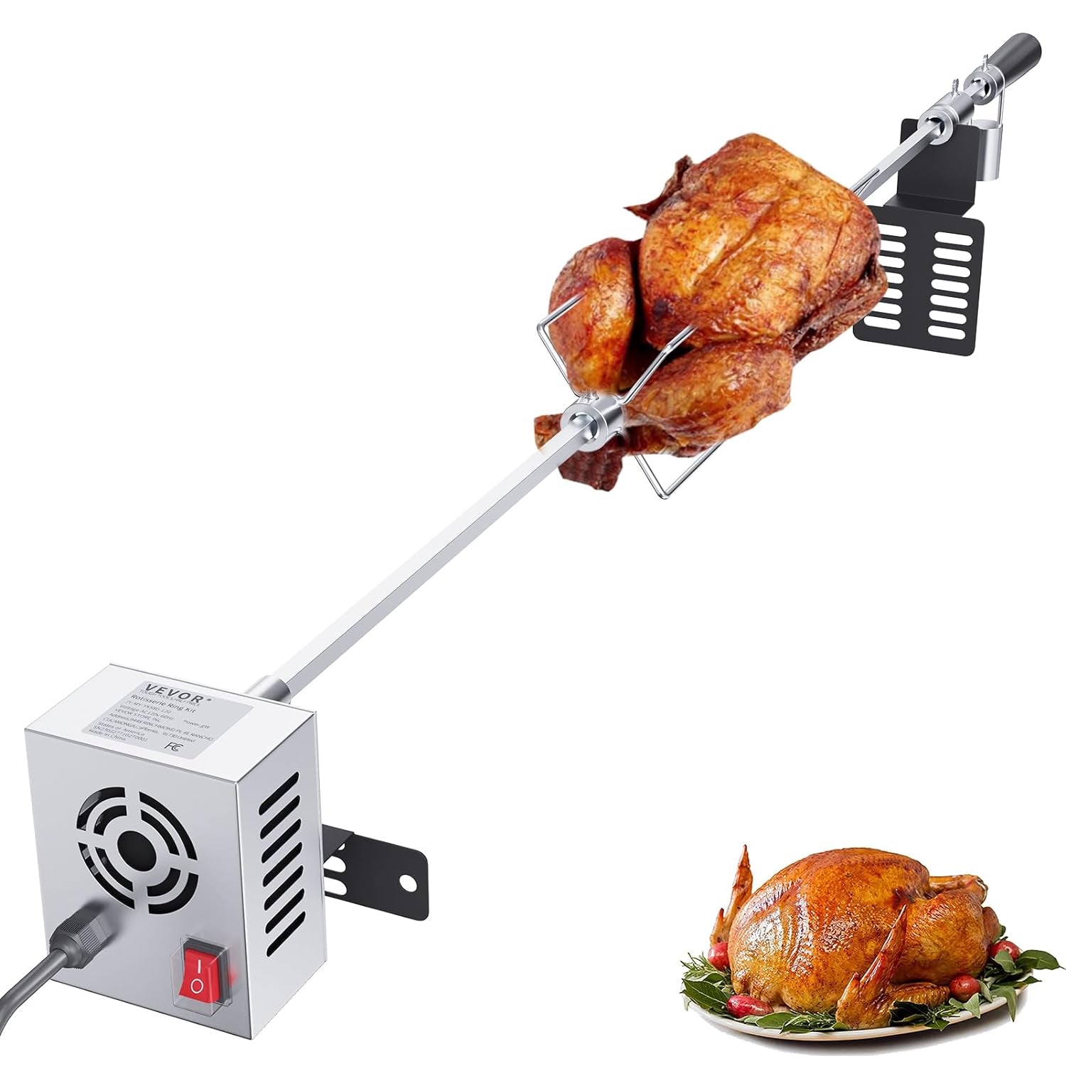 VEVOR Universal Grill Rotisserie Kit for Grills, Electric BBQ Grill with 110V 9W Motor, Stainless Steel Automatic Grilling Kit, Heavy Duty 32"/39" Hexagon Spit Rod, 26 Lbs Capacity Grill Attachment