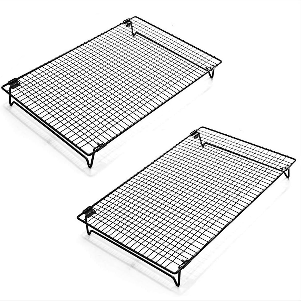 Kingrol 2-Piece Cooling Rack with Collapsible Folding Legs - for Cooking, Roasting, Drying, Grilling (Black)