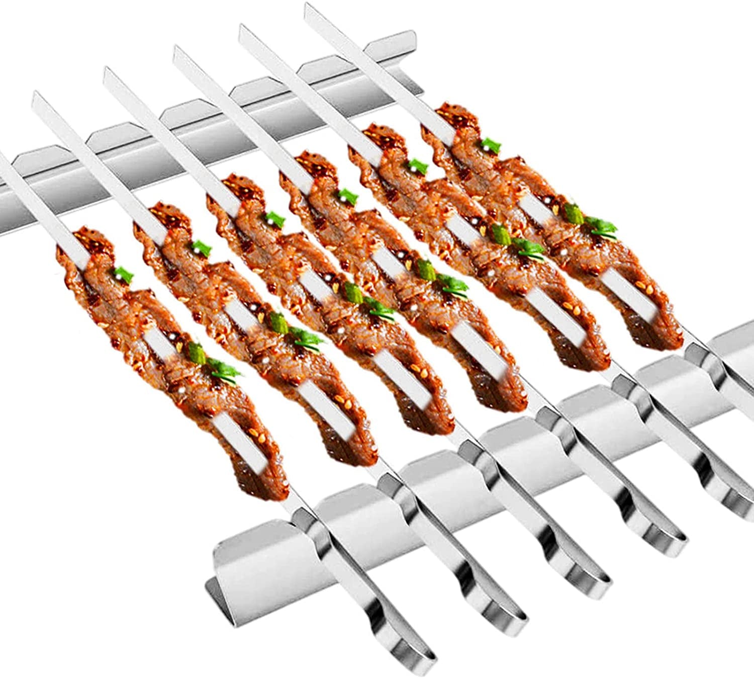 Barbecue Skewer, Bearmoo 17” Stainless Steel Shish Kabob Skewers – 0.35” Width Flat BBQ Metal Skewers for Grilling (Set of 6 Skewers + 2 Grill Racks + 1 Handy Storage)