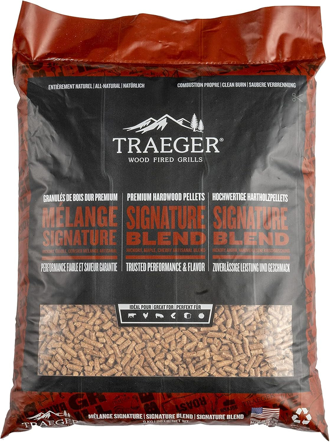 Traeger Grills Signature Blend 100% All-Natural Wood Pellets for Smokers and Pellet Grills. BBQ, Bake, Roast, and Grill, 20 Lb. Bag