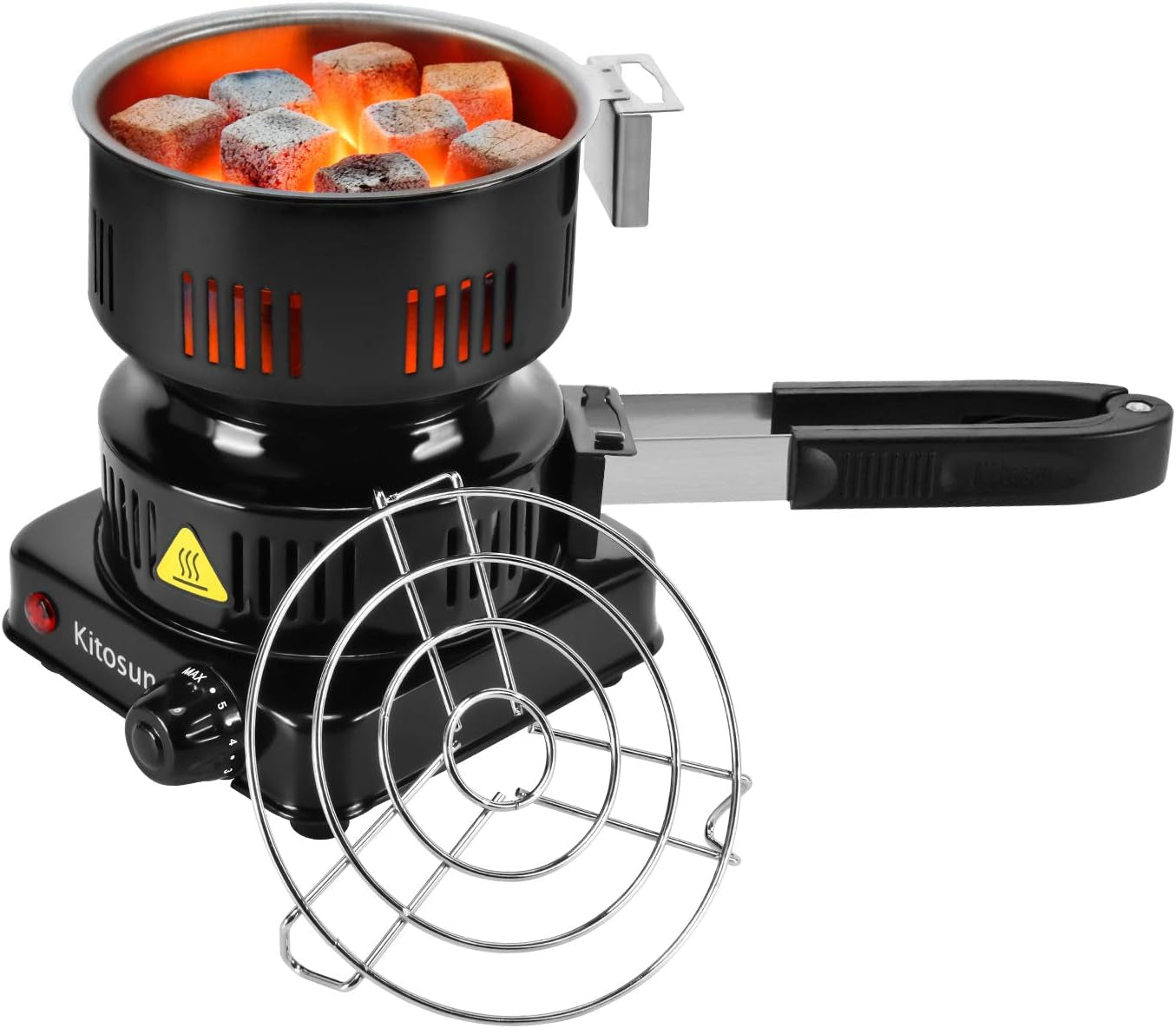 Electric Stove Coconut Charcoal Starter - ETL Approved Hot Plate Durable Faster Coal Burner 120V~600W with Detachable Handle Stainless Steel Grill & Rack Smart Heat Control Long Cable for BBQ Kitchen