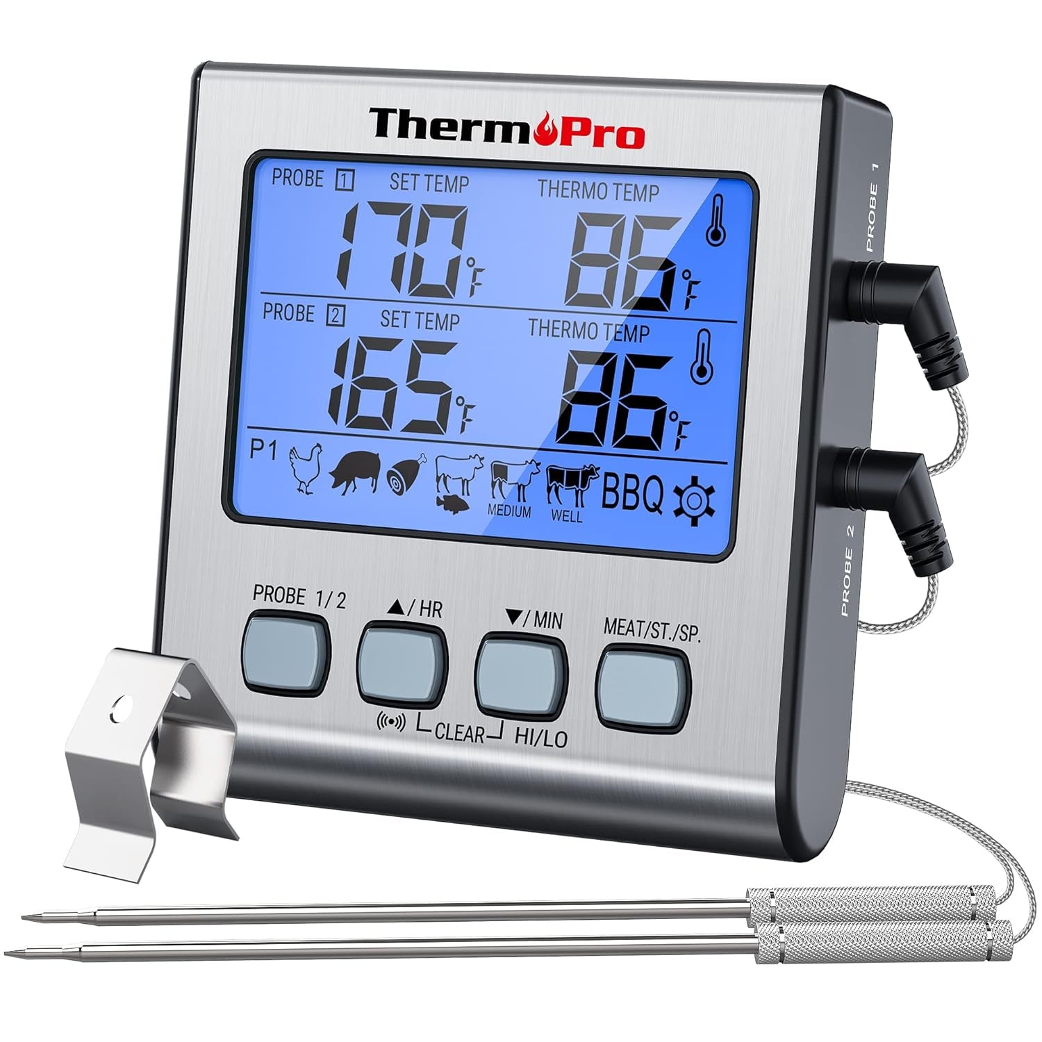 Thermopro TP17 Digital Meat Thermometer with Dual Temperature Probe Large Backlight LCD Food Thermometer with Timer for Kitchen Oven BBQ Cooking Thermometer