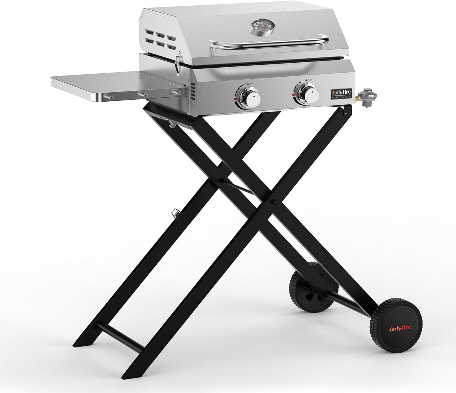 Onlyfire Gas Griddle 2 Burners with Foldable Cart & Wheels, Stainless Steel Portable Propane Griddle with Side Table, Flat Top Camp Stove for Outdoor Patio Barbecue Camping RV Tailgating, GS320