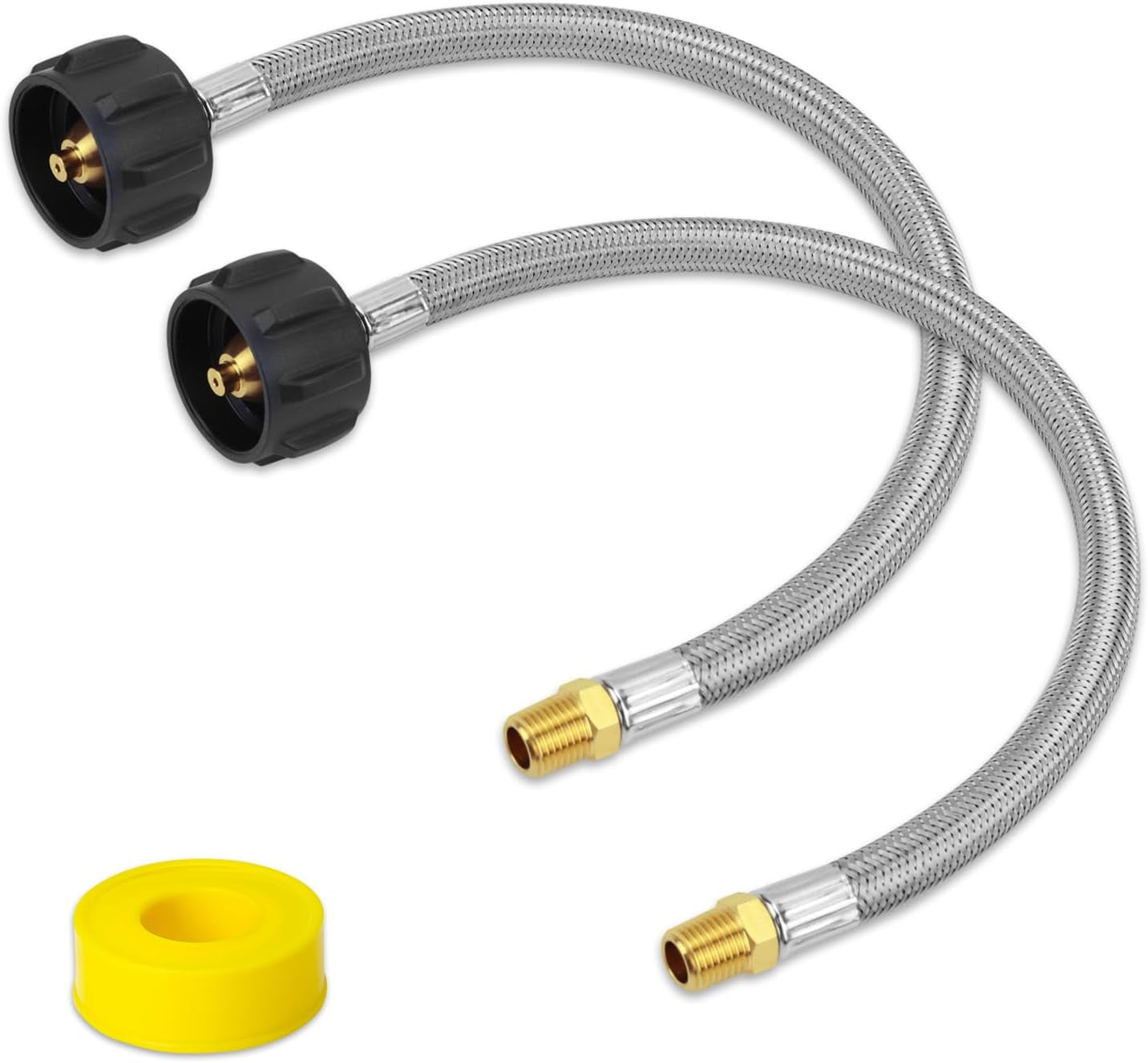 TIPHOPE 2 Pack RV Propane Pigtail Hose,15" Stainless Braided Propane Tank Hose Connector with 1/4 Male NPT" Thread & QCC1 Connector for 2-Stage Propane Regulator BBQ Grill Gas,For 5-40LB Propane Tank