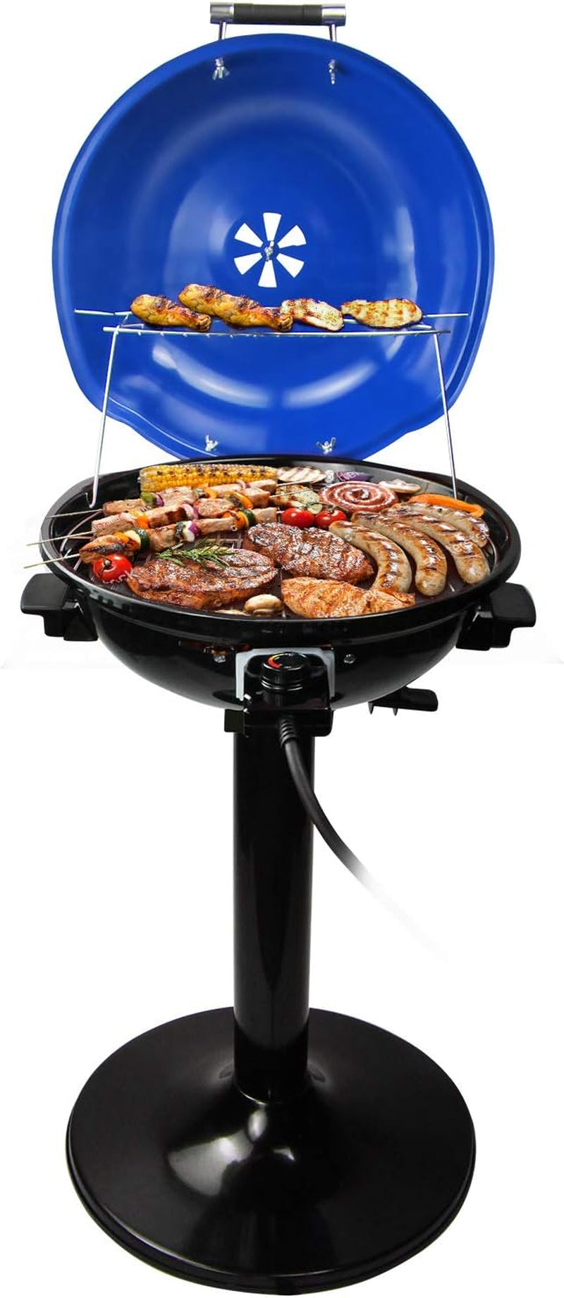 Electric BBQ Grill Techwood 15-Serving Indoor/Outdoor Electric Grill for Indoor & Outdoor Use, Double Layer Design, Portable Removable Stand Grill, 1600W