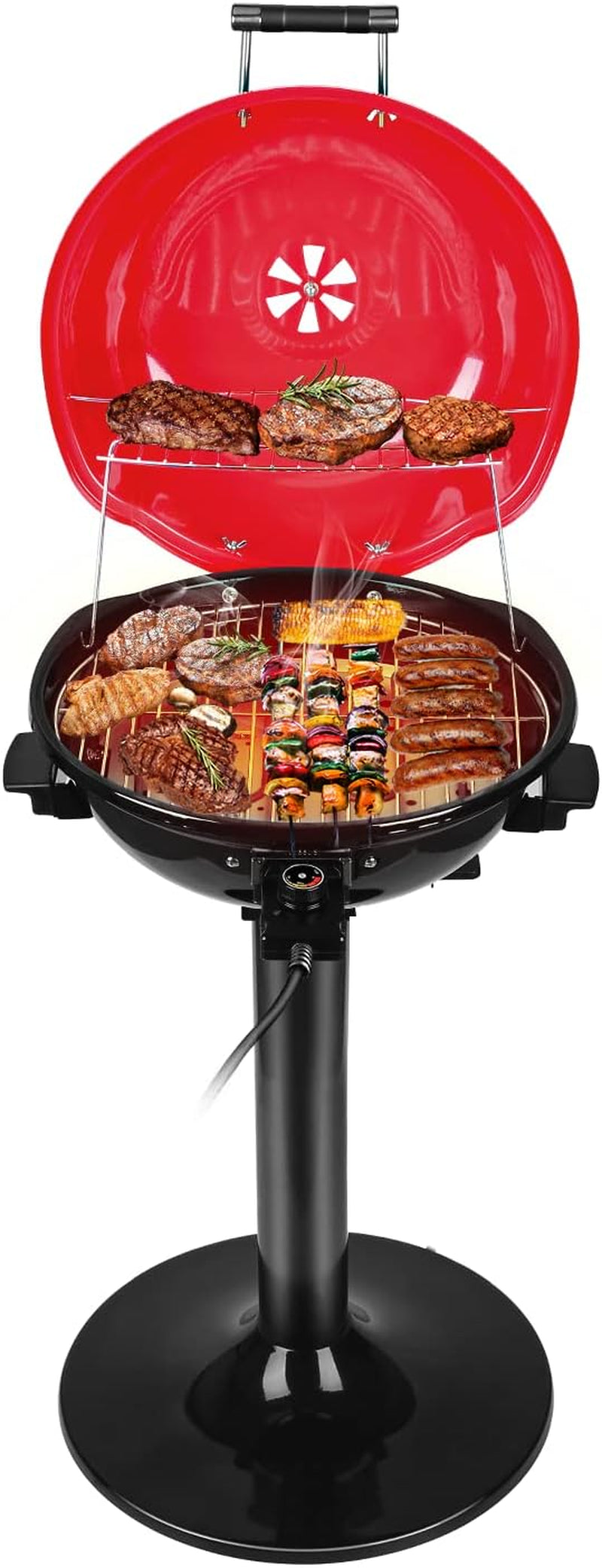 Electric BBQ Grill Techwood 15-Serving Indoor/Outdoor Electric Grill for Indoor & Outdoor Use, Double Layer Design, Portable Removable Stand Grill, 1600W