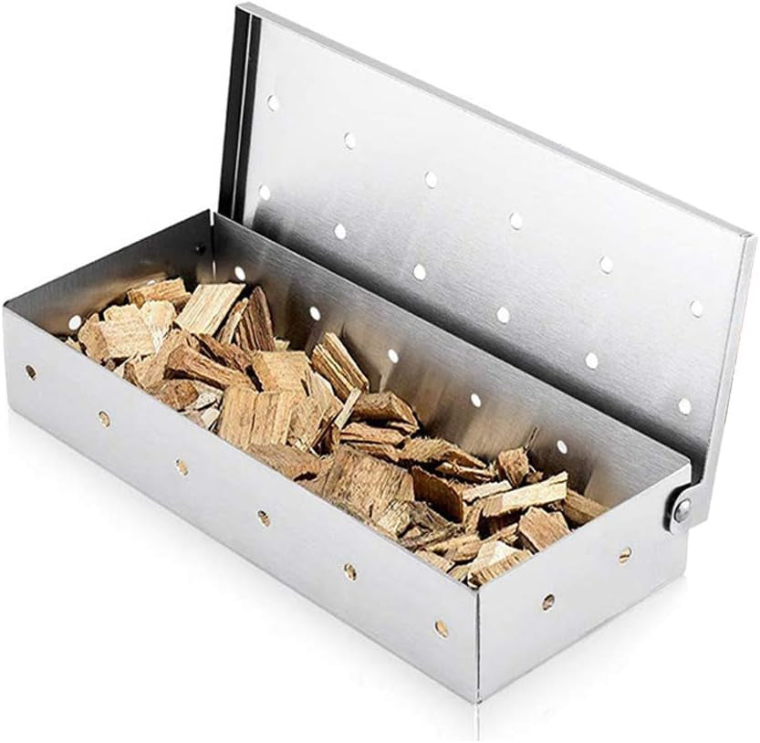 Smoker Box for BBQ Grilling Wood Chips, Thick Stainless Steel Smoking Box Non-Warp for Barbecue, Best Grill Accessories for Charcoal Grill and Gas Grill with Large Capacity