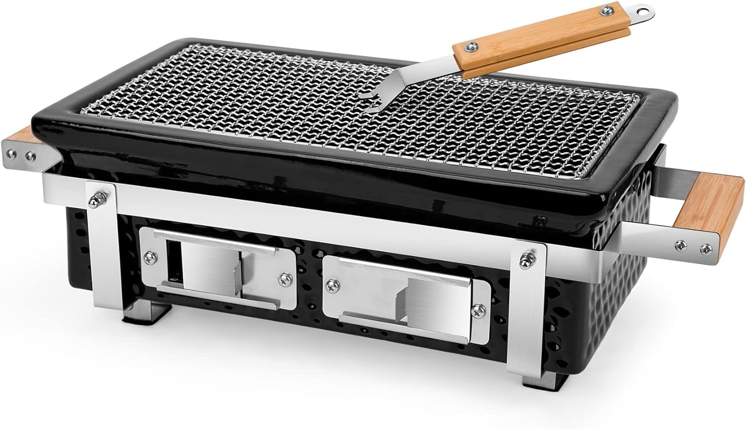 Onlyfire Portable BBQ Charcoal Grill with Grid Lifter, Tabletop Yakitori Grill with Stainless Steel Grid, Hibachi Grill for Outdoor Camping Picnic Patio Backyard Barbecue Cooking, Rectangular GS306