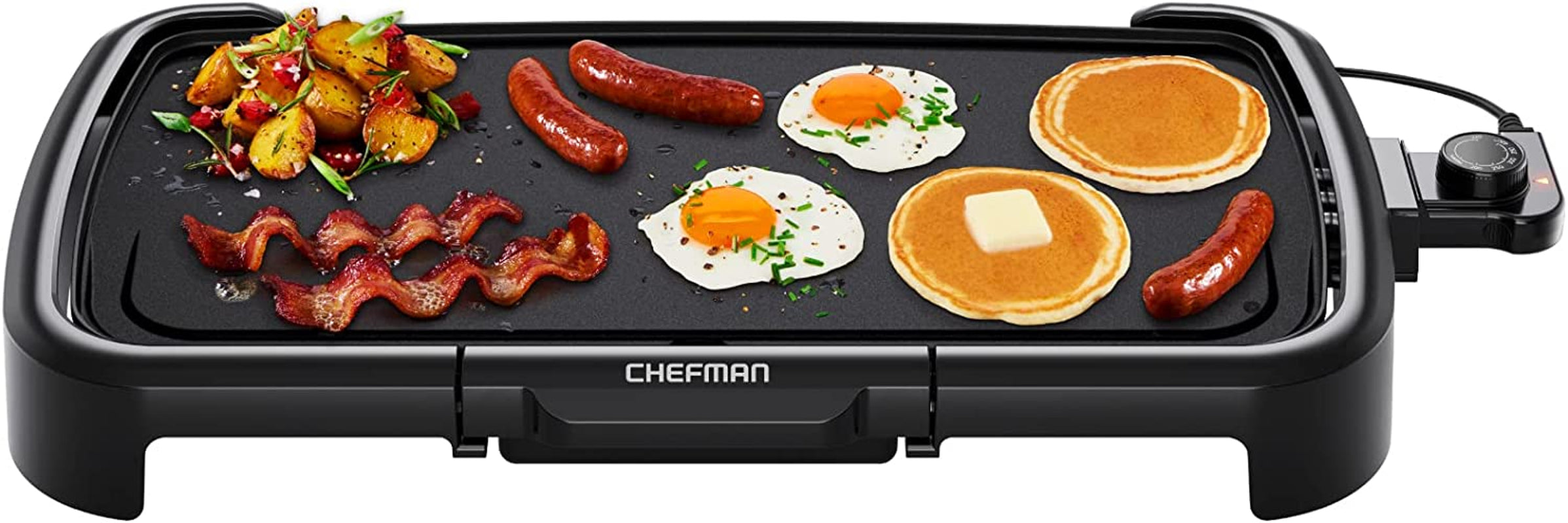 Chefman XL Electric Griddle with Removable Temperature Control, Immersible Flat Top Grill, Burger, Eggs, Pancake Griddle, Nonstick Extra Large Cooking Surface, Slide Out Drip Tray, 25 X 51 CM