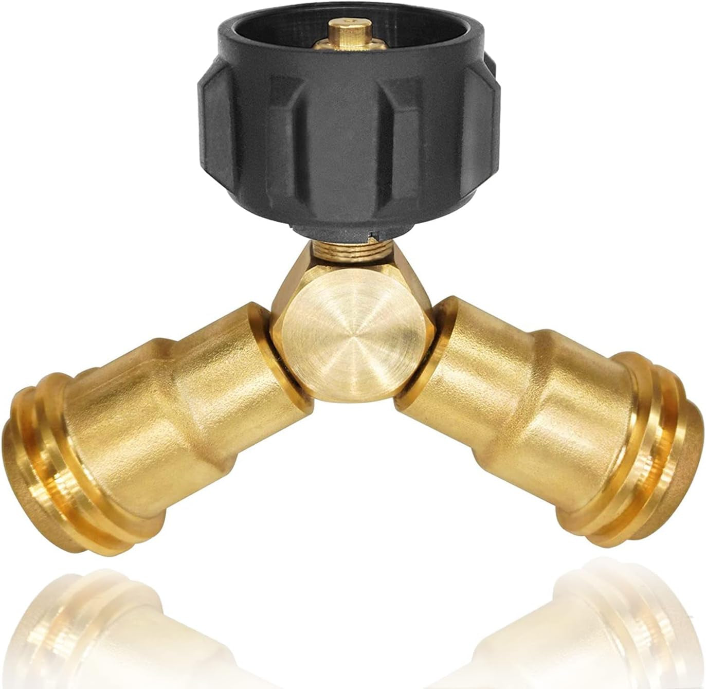 Propane Y Splitter Tee Solid Brass Adapter, Propane Splitter Gas Connector with 1-Male QCC and 2-Female QCC, Works for BBQ Grill, Heater Stove, Gas Burner and More