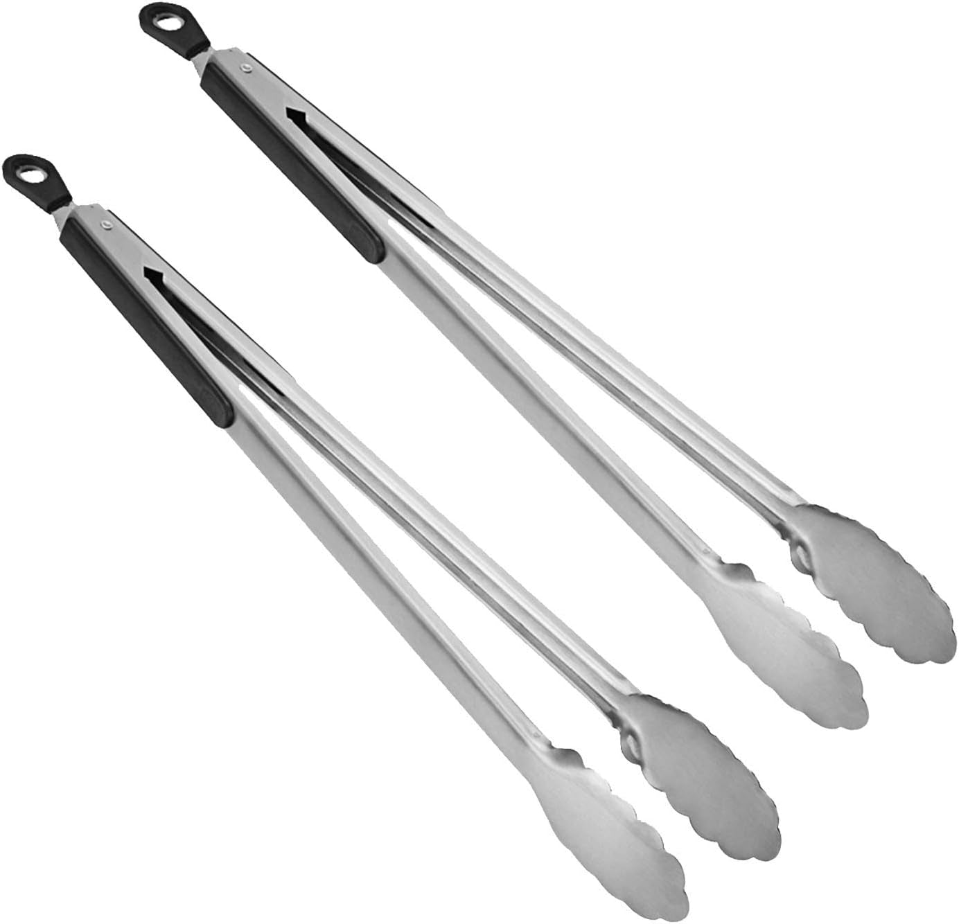 Tongs, AOOSY 2 Pieces Extra Long 16 Inches BBQ Tong 18/10 Stainless Steel Wide Scalloped Gripping Edge Kitchen Tongs for Cooking Serving Grilling Salads, with Joint-Lock